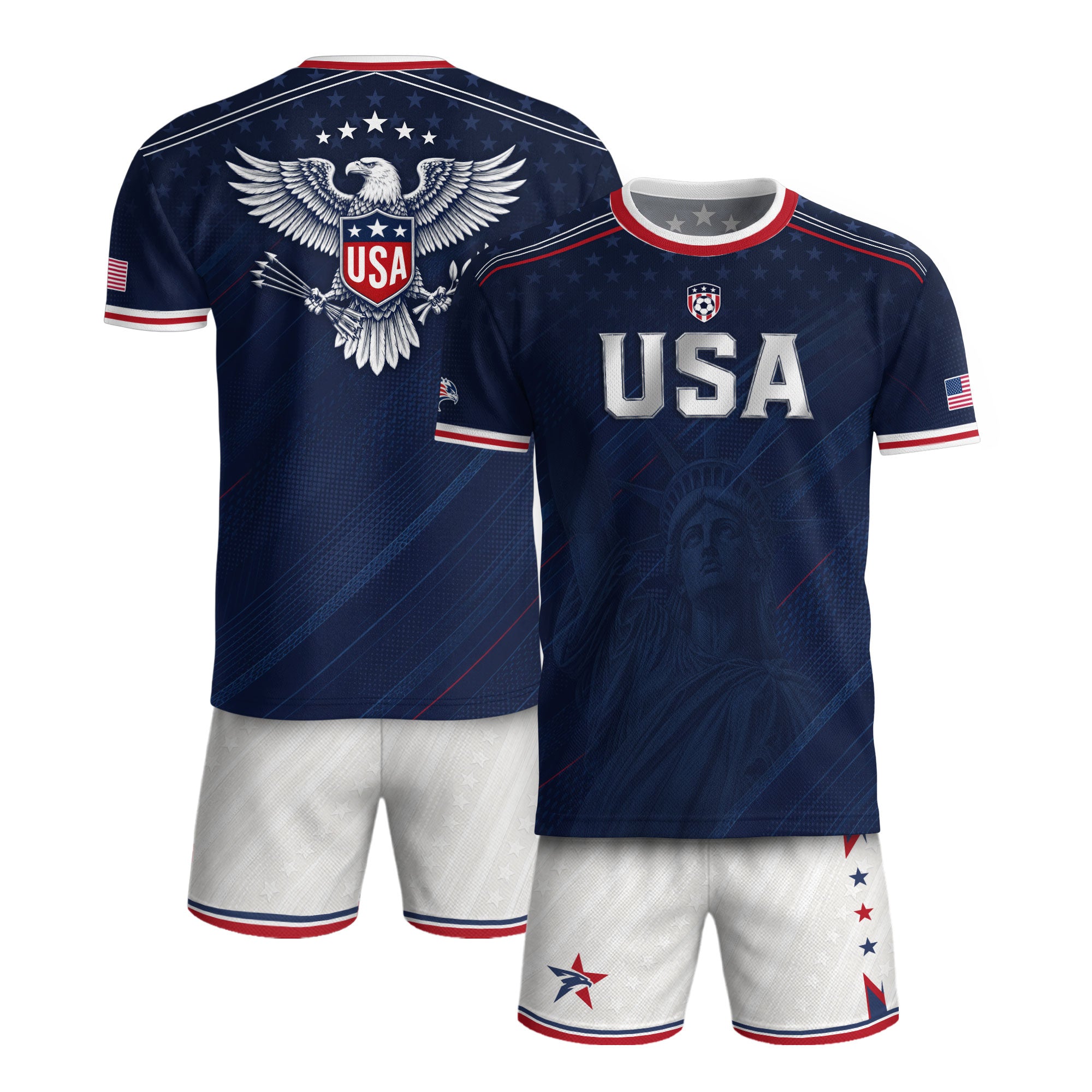 Navy USA Soccer Jersey Men Patriotic United States Football Shirt Silver USA Text Gift