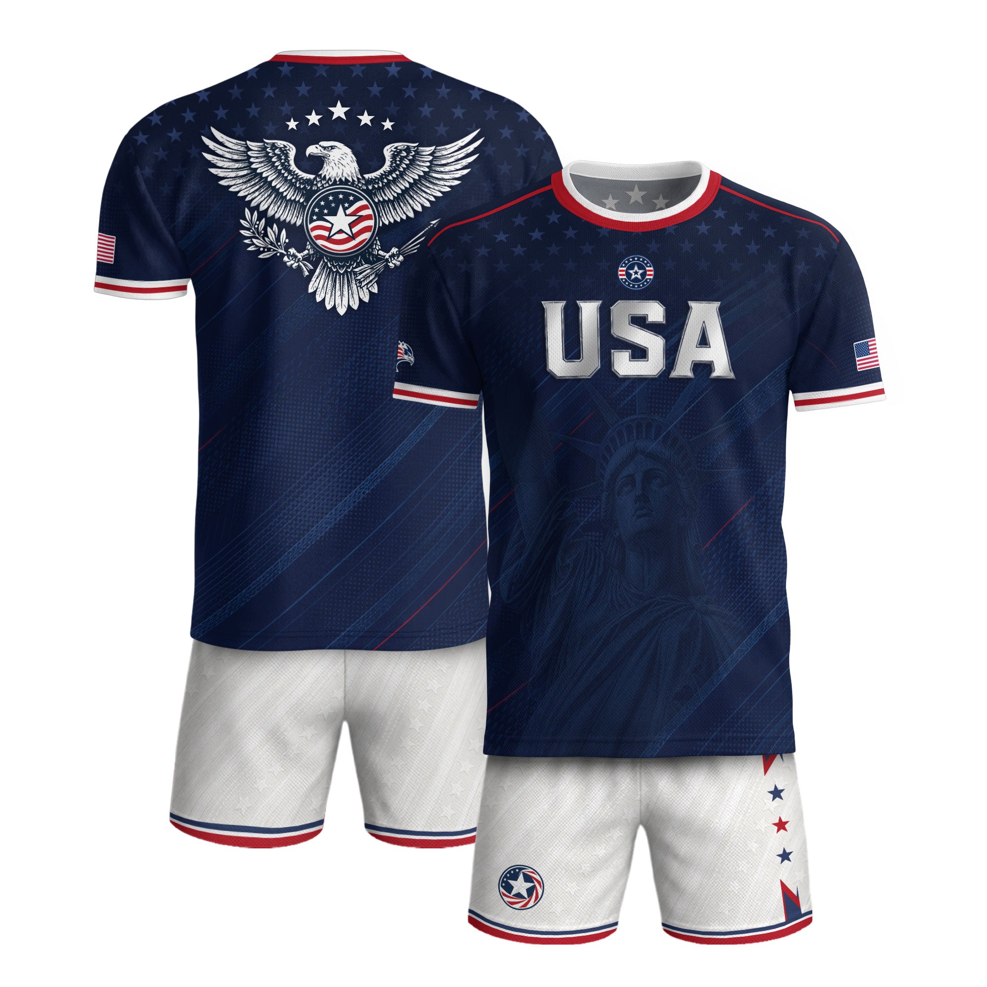 Navy USA Soccer Jersey Men Patriotic United States Football Shirt Silver USA Text Gift