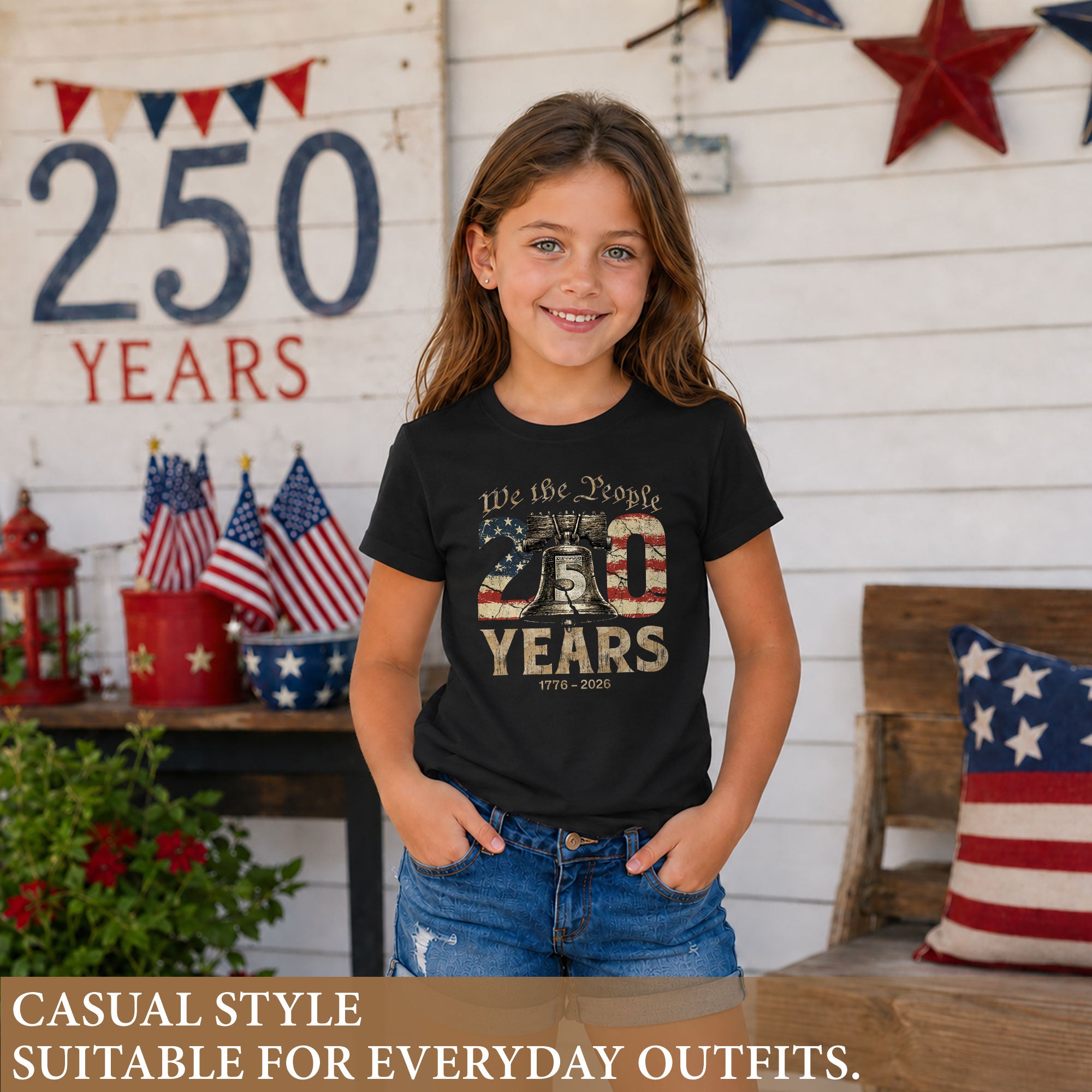 Kids We The People 250 Years T-Shirt 1776–2026 Liberty Bell Patriotic Youth Tee