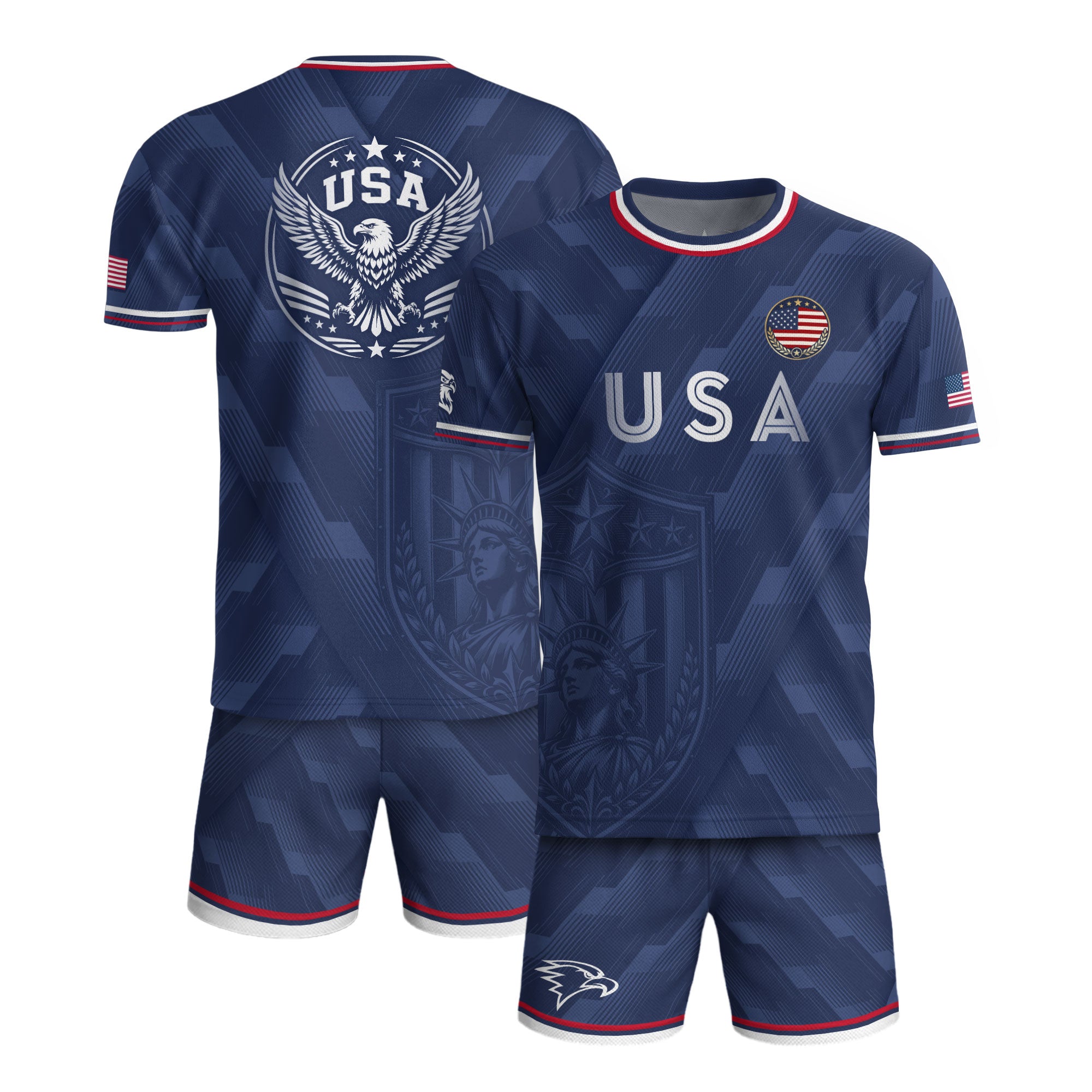 Navy Blue USA Soccer Jersey Patriotic Eagle Graphic Football Shirt for Men American Pride Sports Fan Apparel