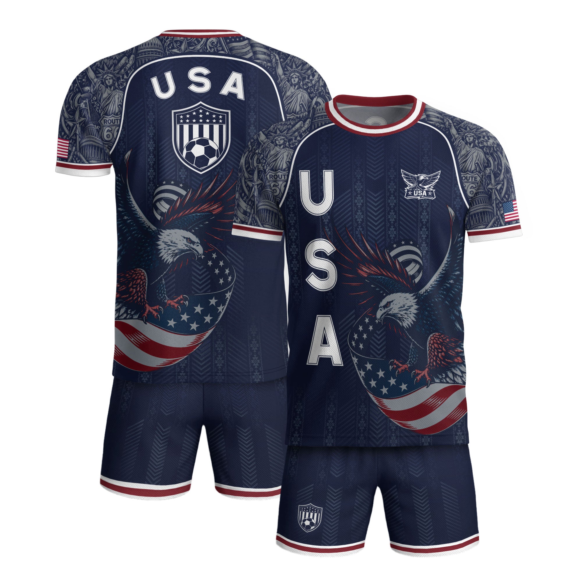 Navy Blue USA Soccer Jersey Bald Eagle Football Shirt Patriotic American Flag Sports Fan Apparel for Men