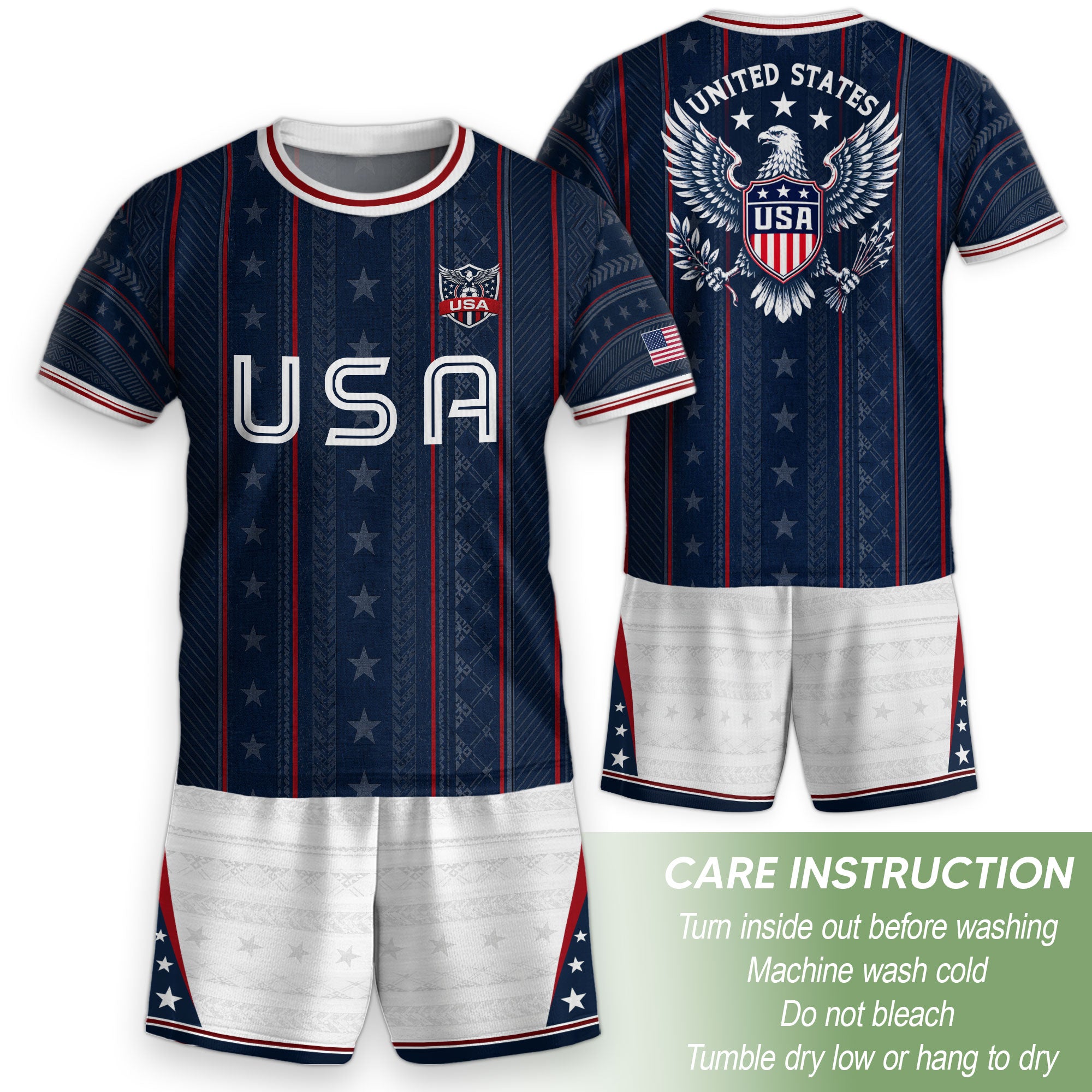 USA Kids Soccer Jersey Set Navy Blue White Striped Youth Football Kit