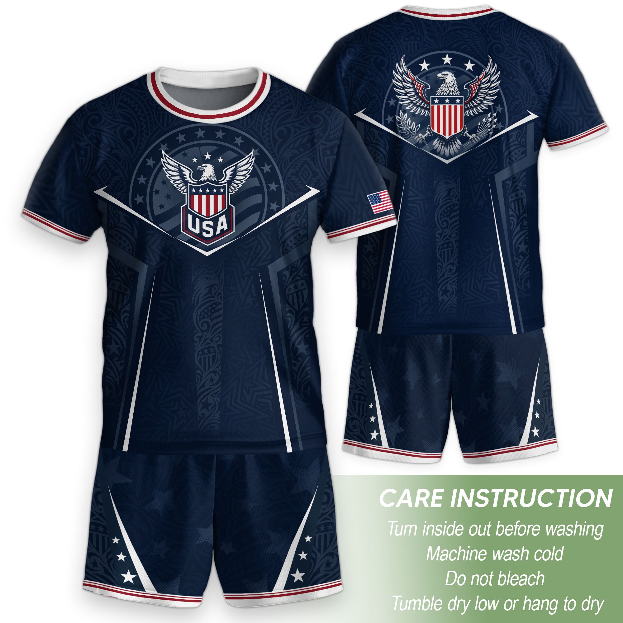 USA Kids Soccer Jersey Set Navy Blue Eagle Shield Youth Sports Kit