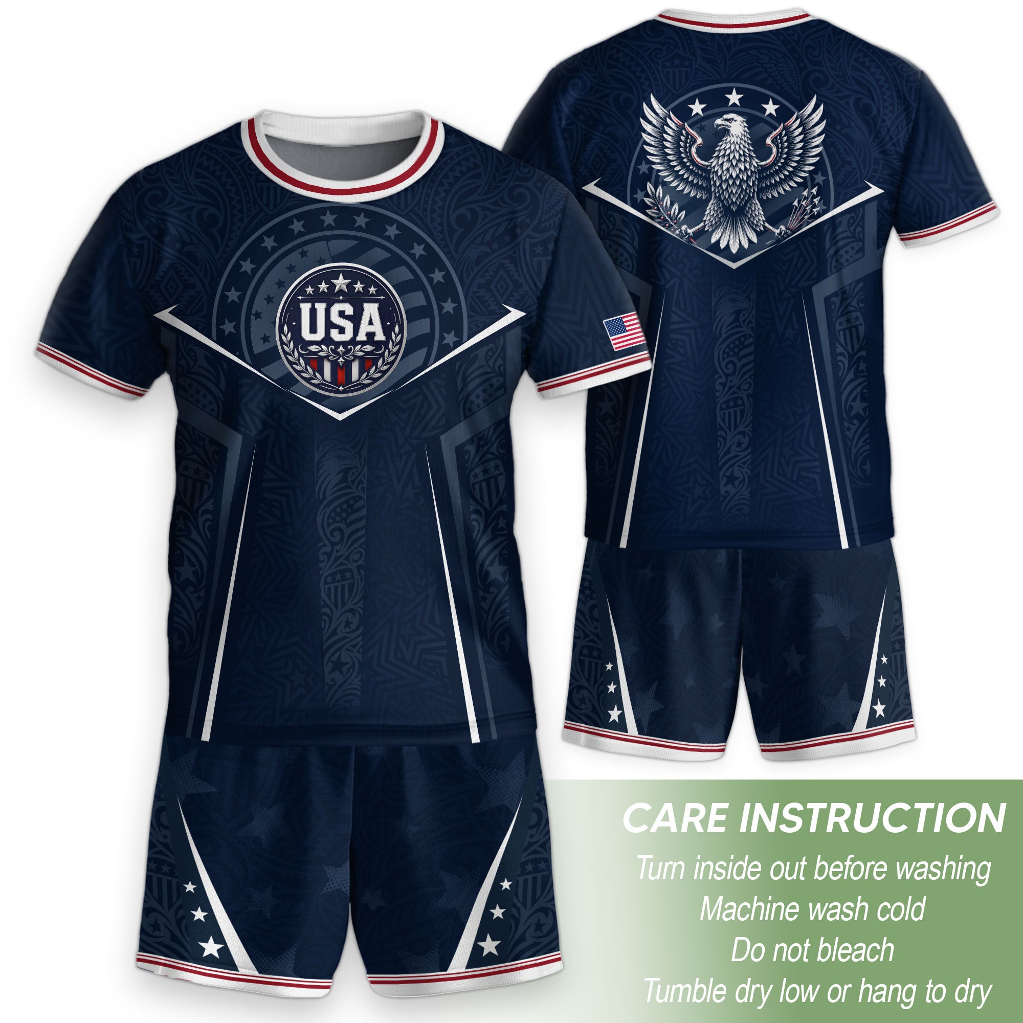 USA Kids Soccer Jersey Set Navy Blue Eagle Shield Youth Sports Kit