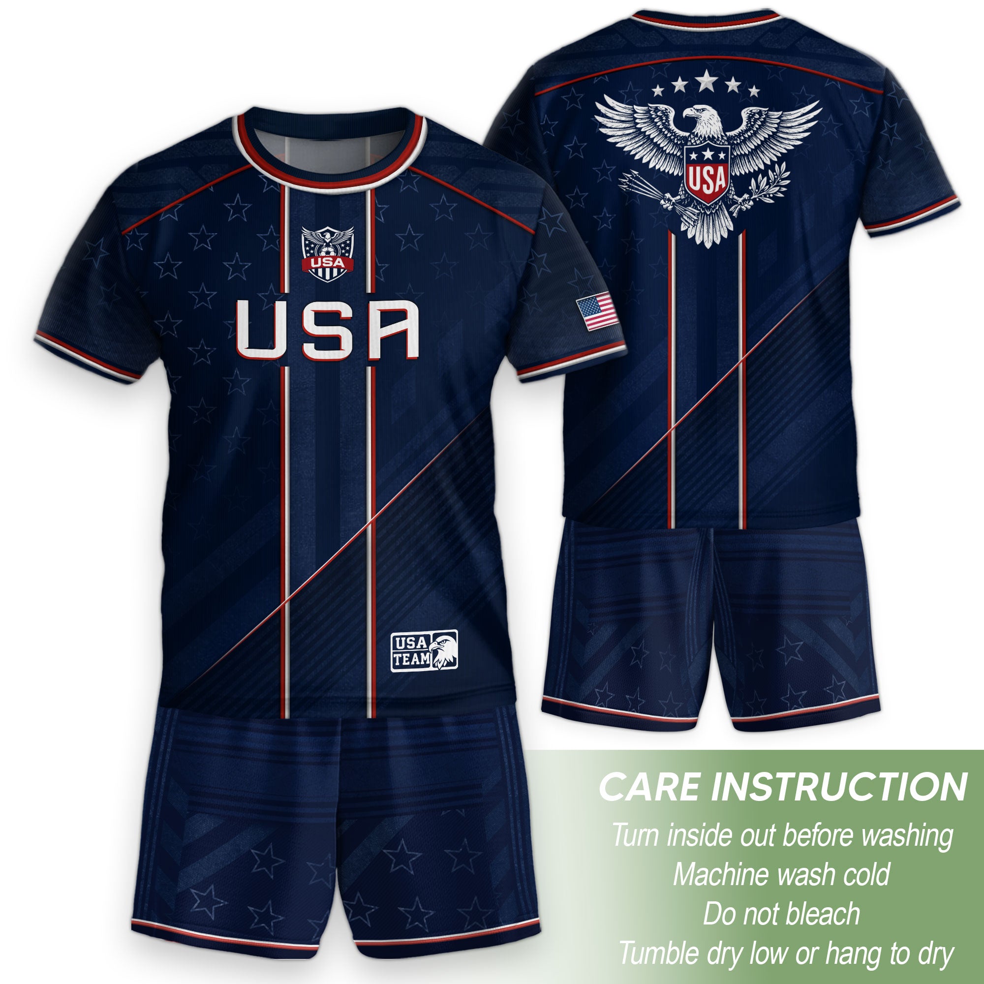 USA Kids Soccer Jersey Set Navy Blue Red Line Youth Football Outfit