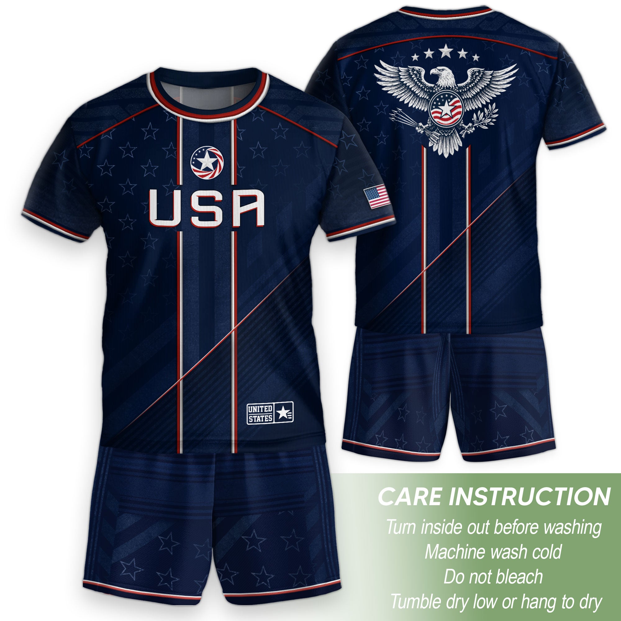 USA Kids Soccer Jersey Set Navy Blue Red Line Youth Football Outfit