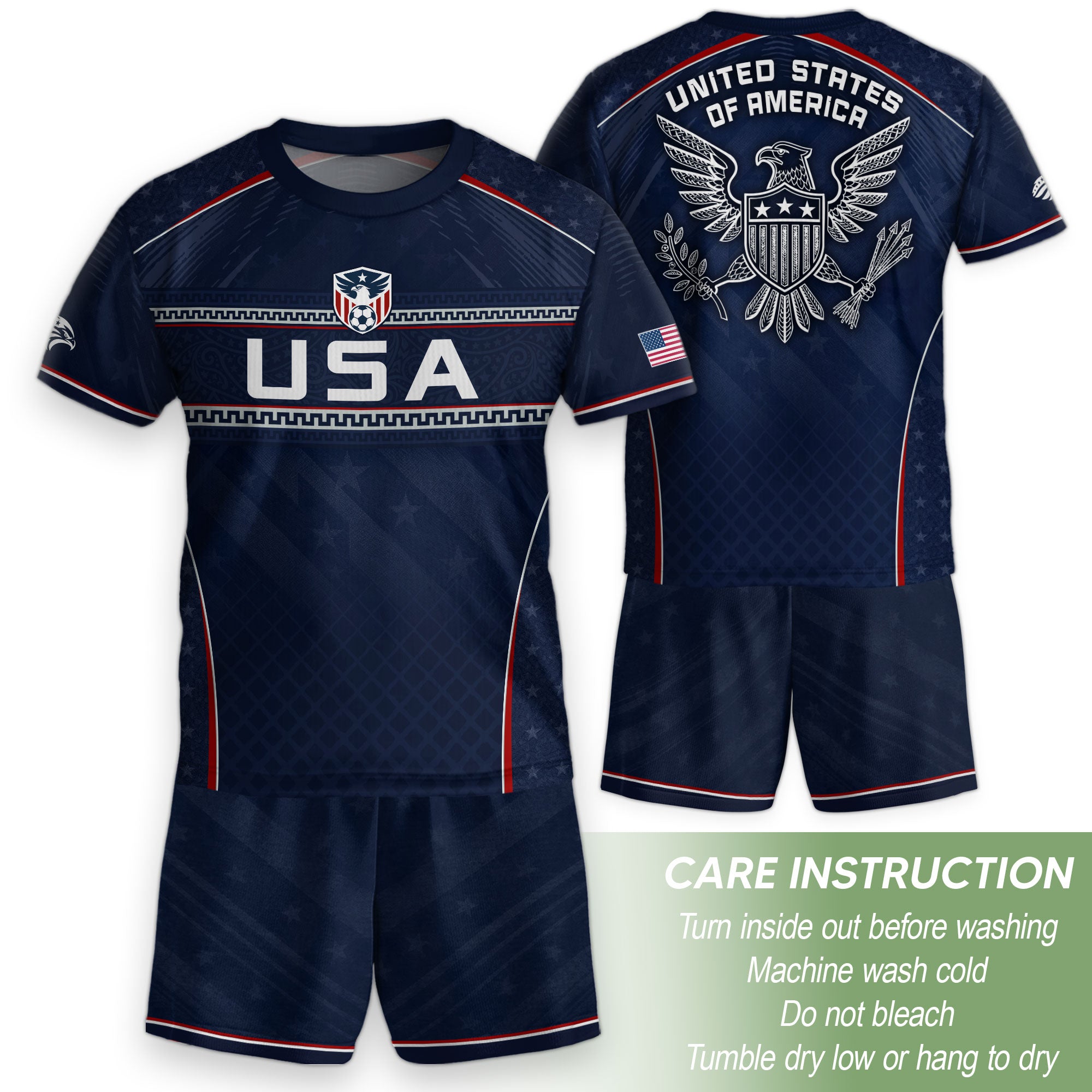 USA Kids Soccer Jersey Set Navy Blue Chest Stripe Youth Football Kit