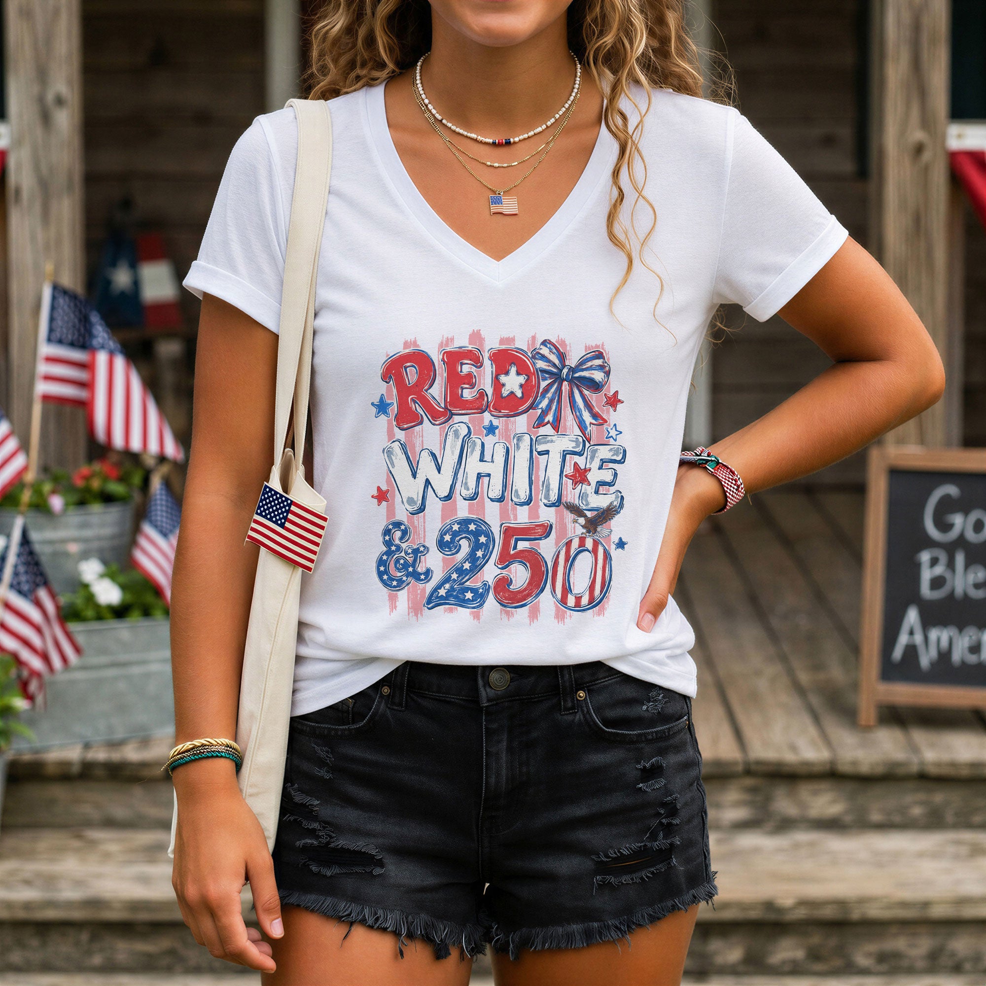 Red White & 250 USA Celebration Graphic Tee Vintage Patriotic Shirt for Women