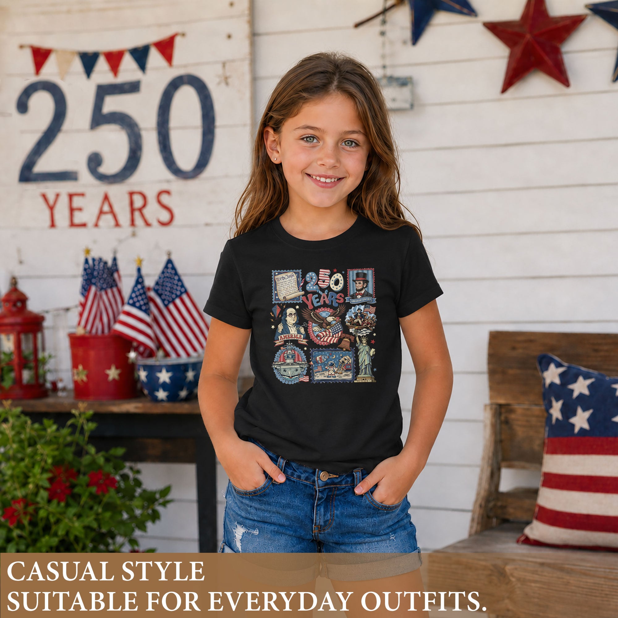 Kids Shirt 1776-2026 250th Anniversary Patriotic United States History Educational Tee
