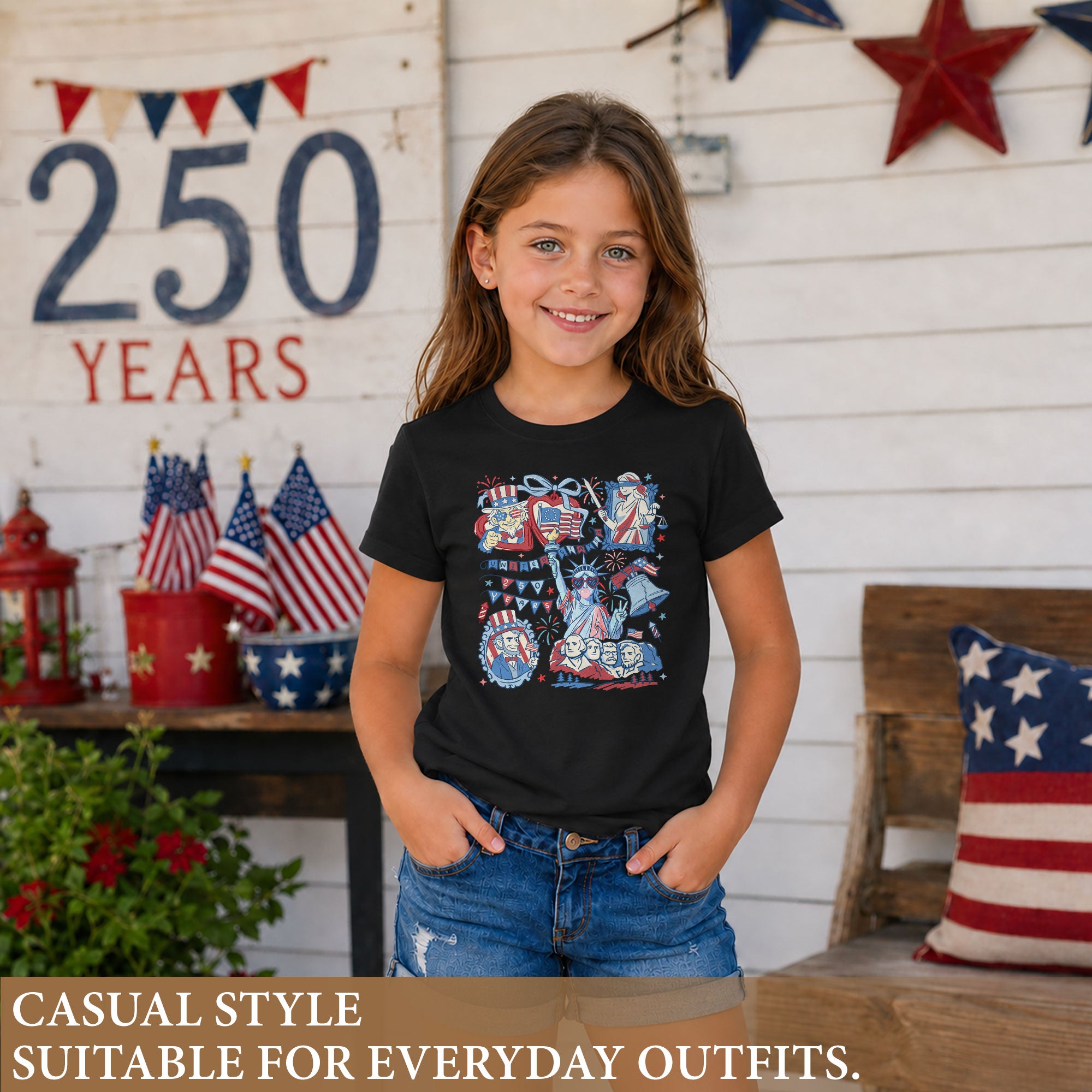 Kids Shirt 1776-2026 250th Anniversary Patriotic United States Mount Rushmore Doodle Tee