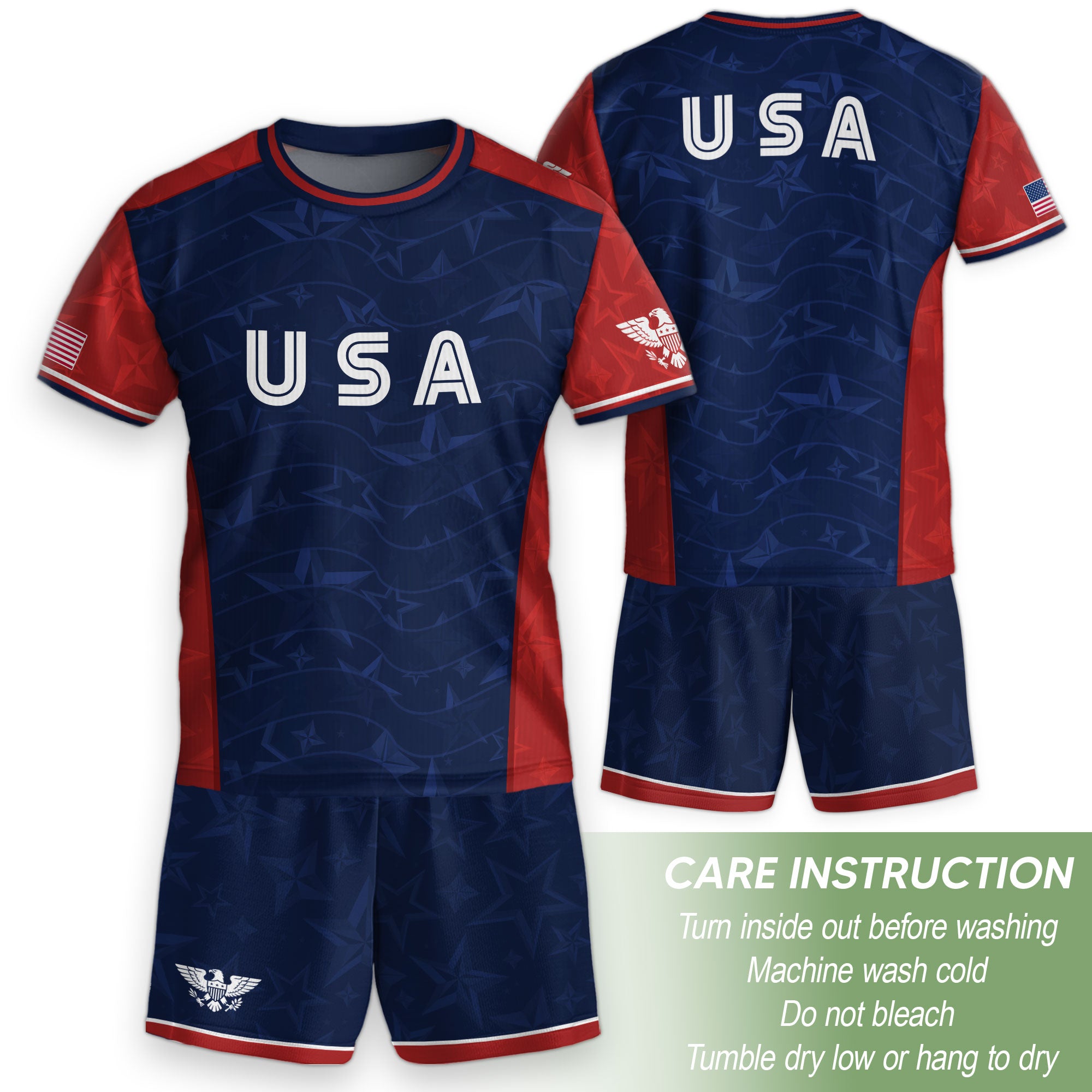 USA Kids Soccer Jersey Youth Navy Blue Red Patriotic Stars Graphic Football Shirt