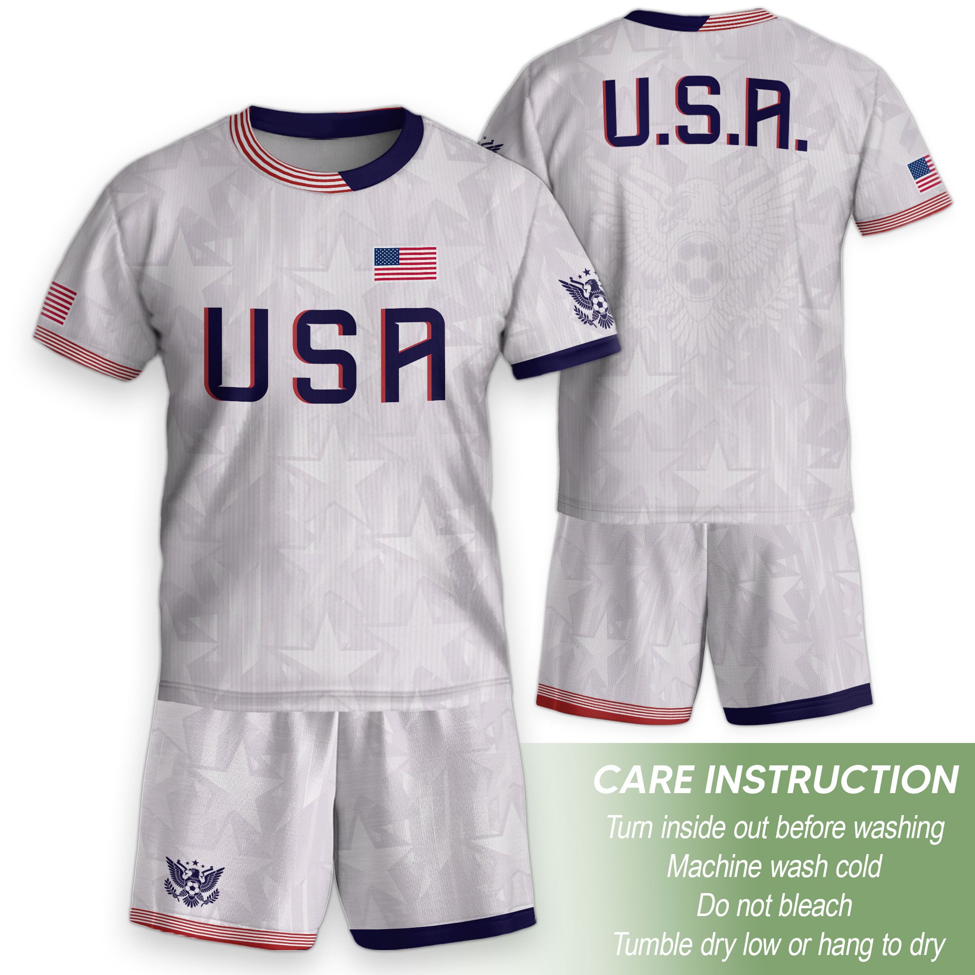 USA Kids Soccer Jersey Youth White Patriotic Stars Eagle Graphic Football Shirt