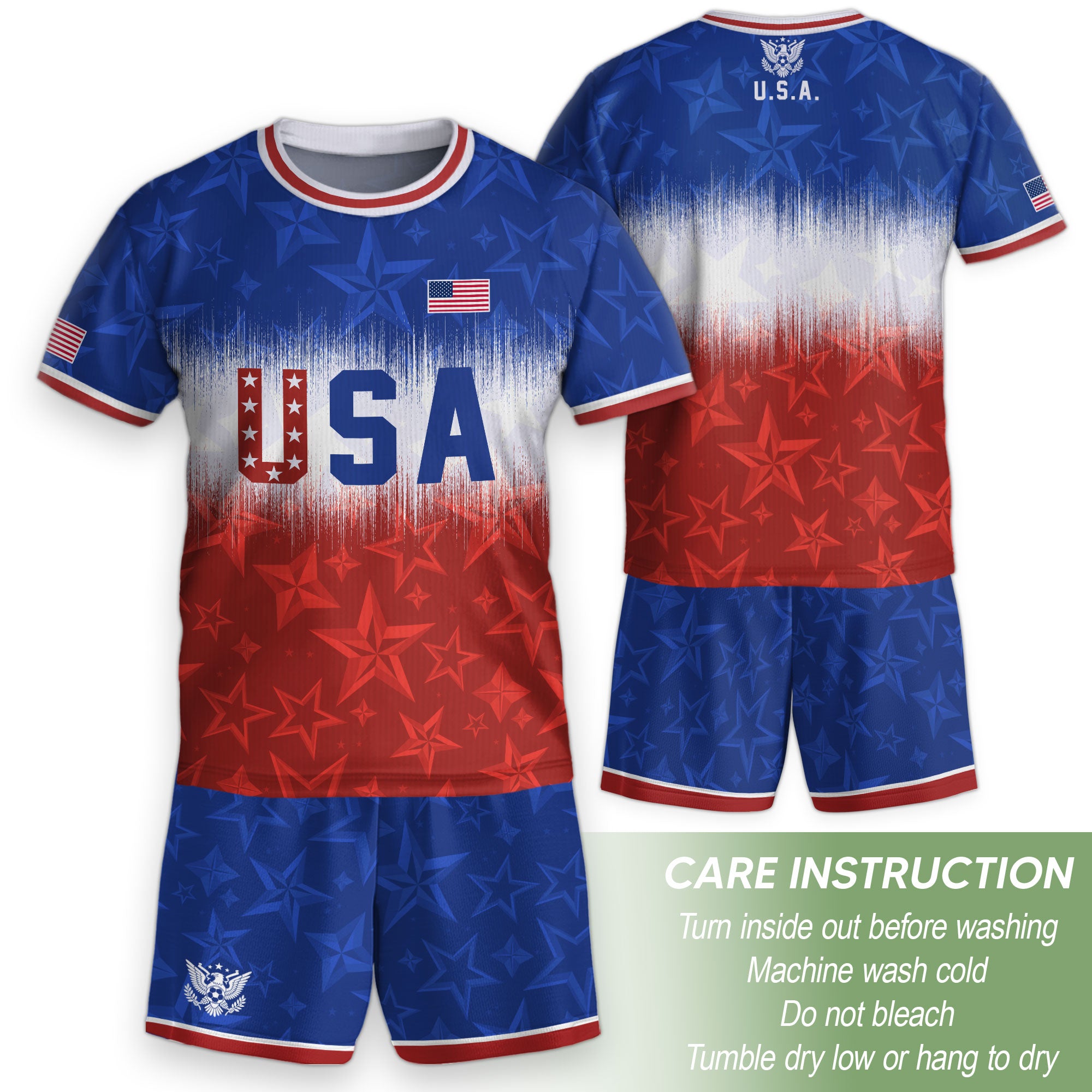USA Kids Soccer Jersey Youth Blue White Red Tie Dye Stars Patriotic Football Shirt