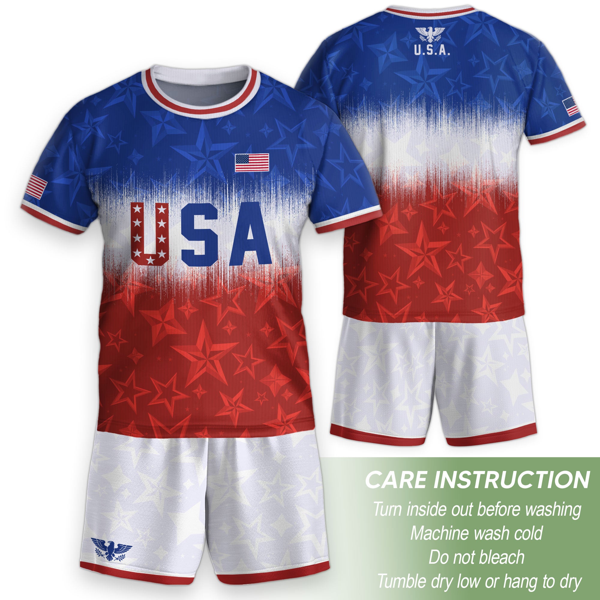 USA Kids Soccer Jersey Youth Blue White Red Tie Dye Stars Patriotic Football Shirt