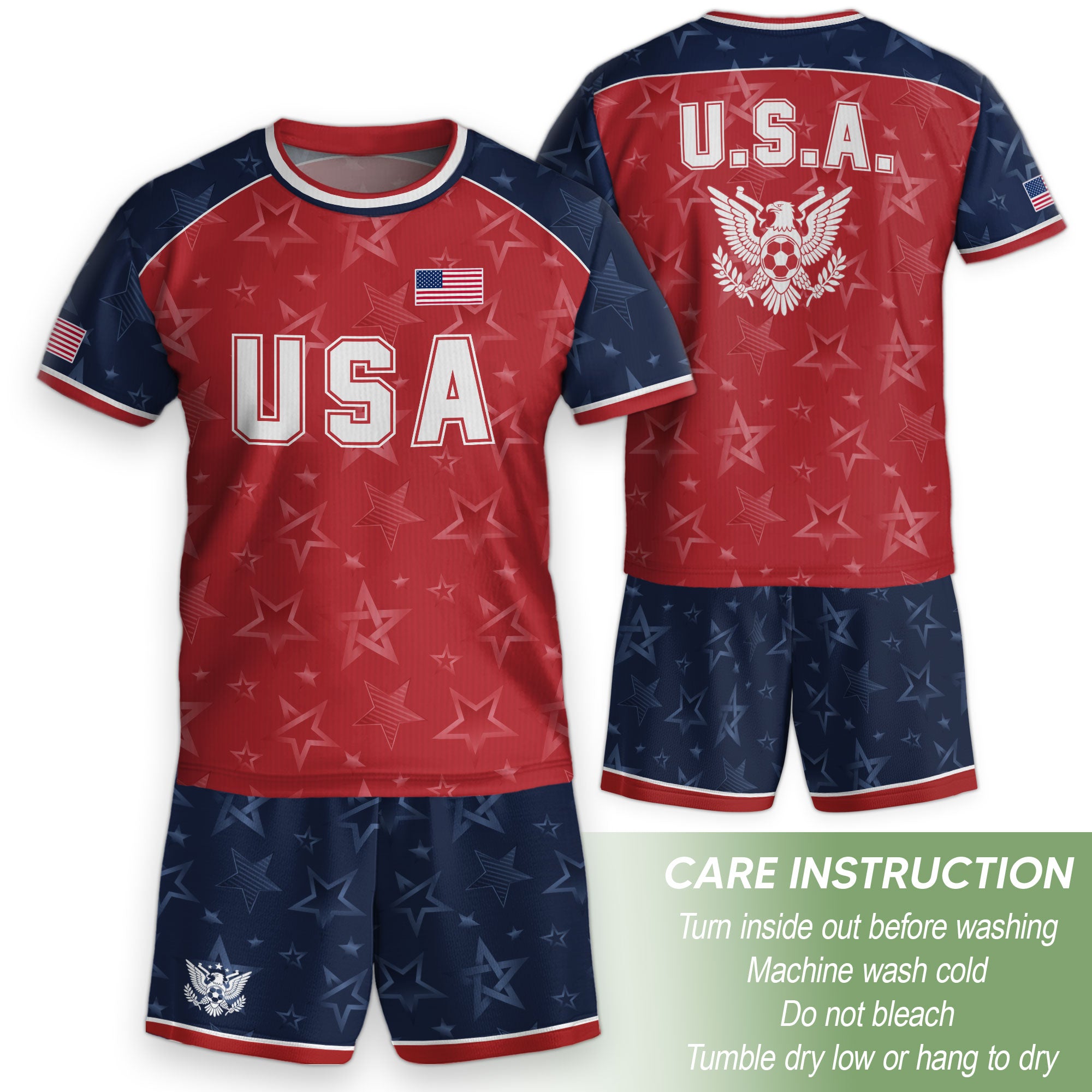 USA Kids Soccer Jersey Youth Red Blue Raglan Patriotic Stars Eagle Football Shirt
