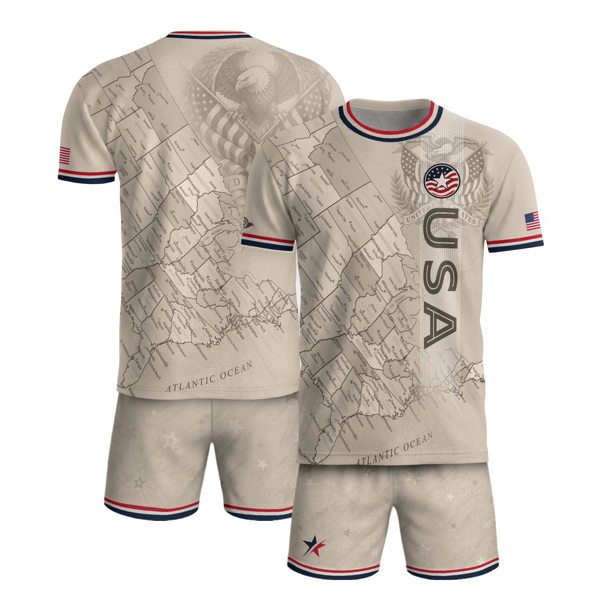 USA Soccer Jersey Navy Vintage US Map American Flag Shirt Patriotic Beige Soccer Fan