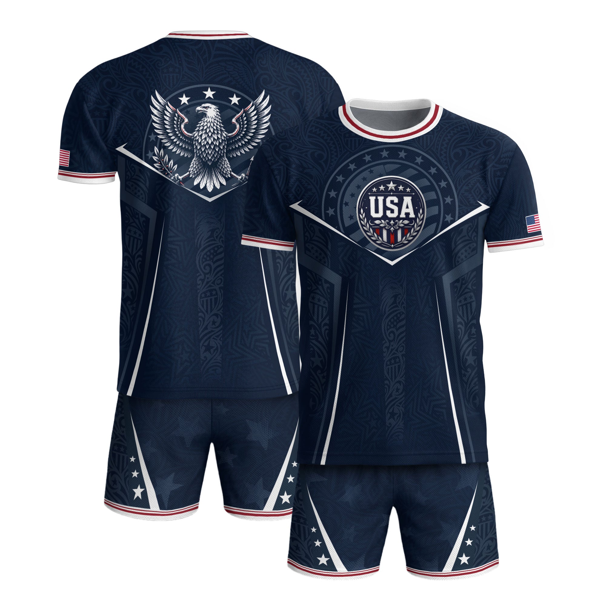 USA Soccer Jersey Navy Blue American Flag Shirt Patriotic Eagle Shield Fan Tee