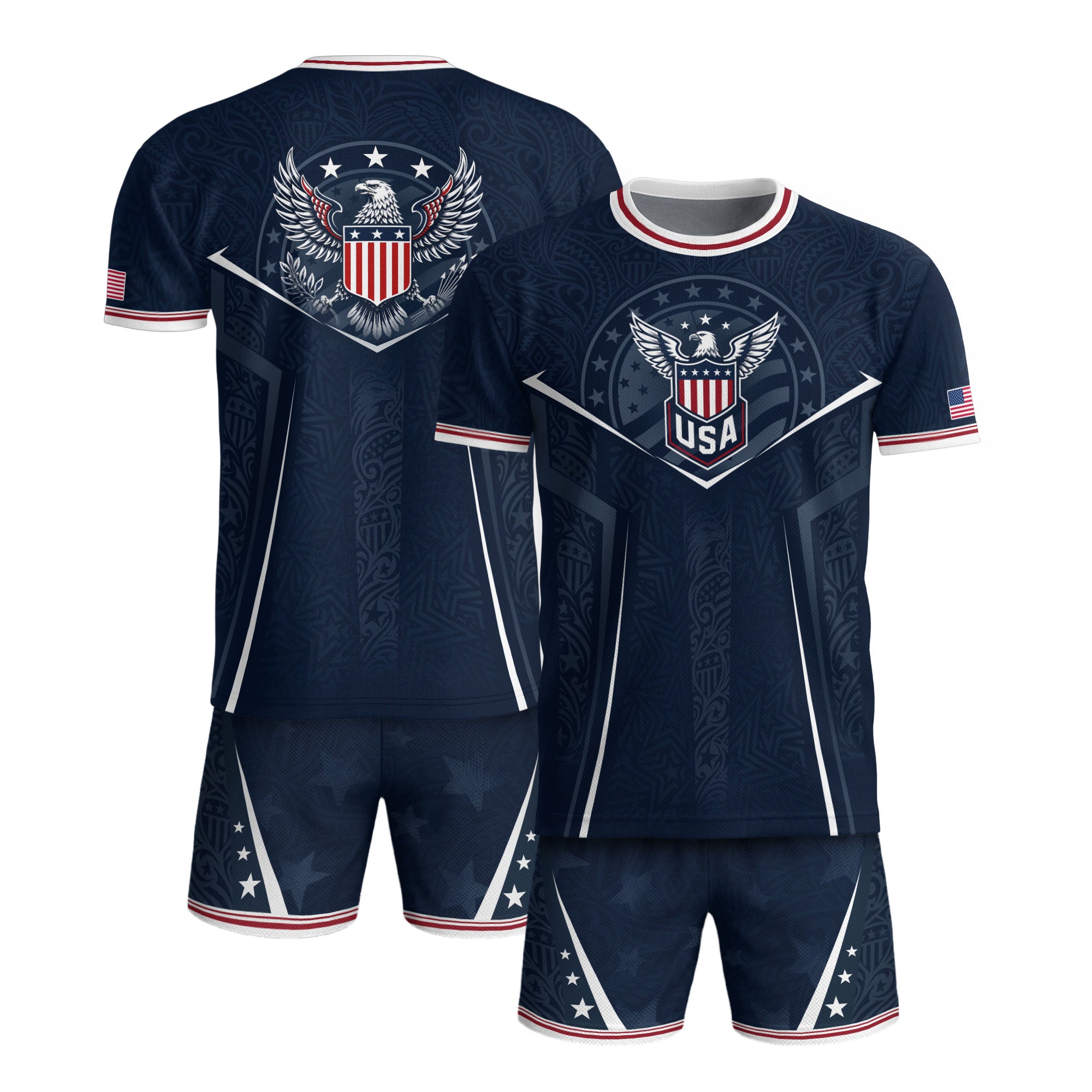 USA Soccer Jersey Navy Blue American Flag Shirt Patriotic Eagle Shield Fan Tee