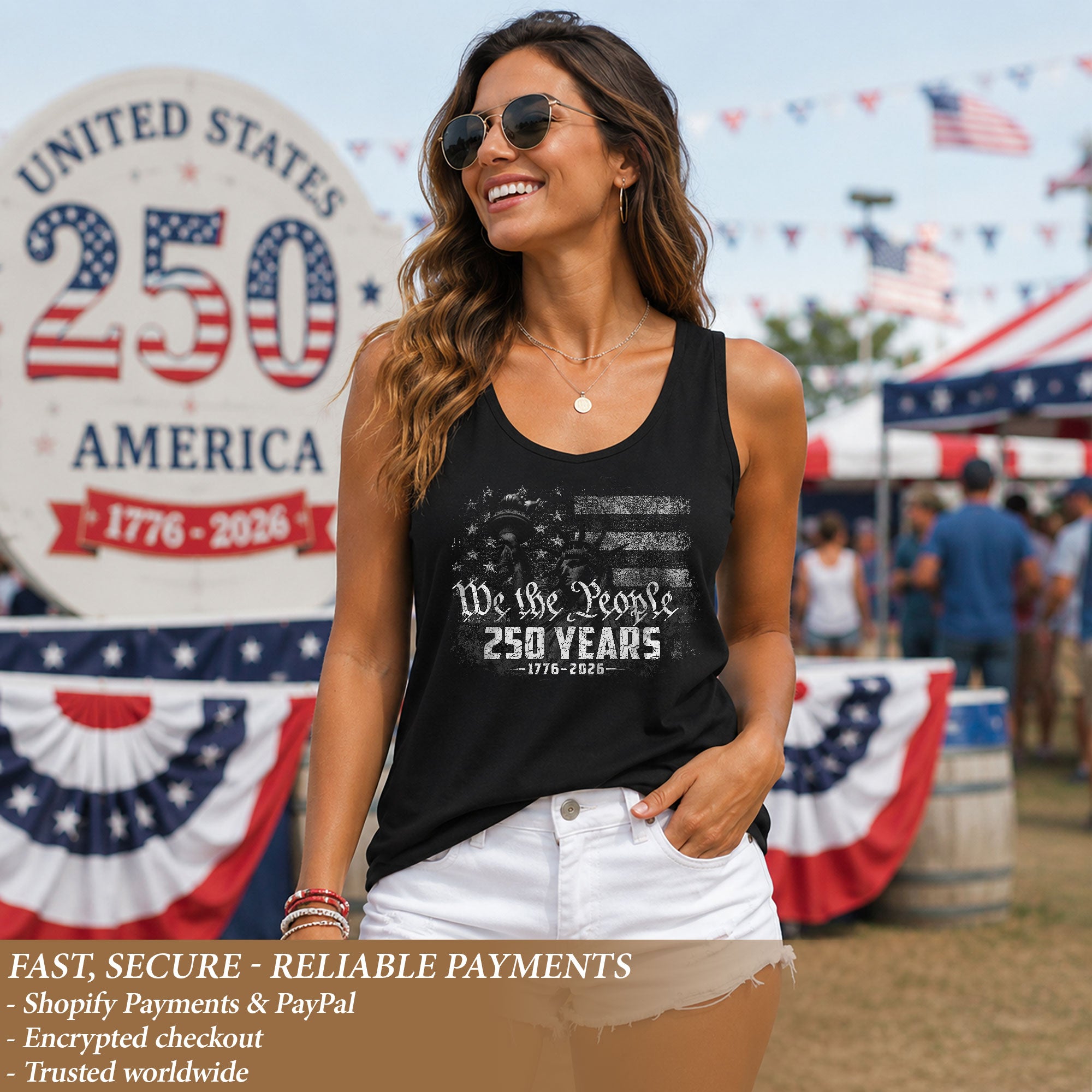 We The People 250 Years Tank Top Women 1776-2026 Statue of Liberty Patriotic Shirt