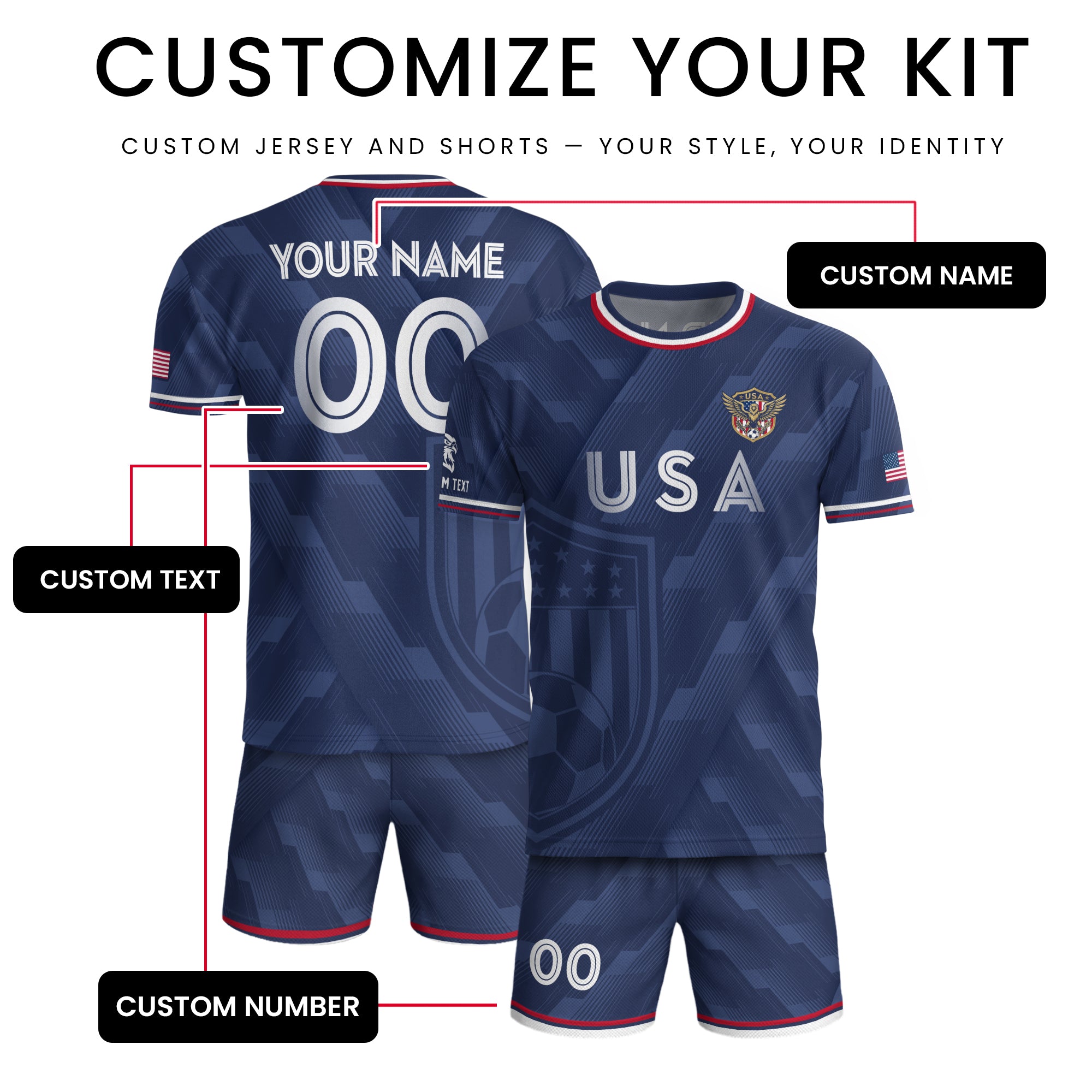 USA Soccer Jersey Style Adult Shirts Custom Name Number Personalized Athletic Top