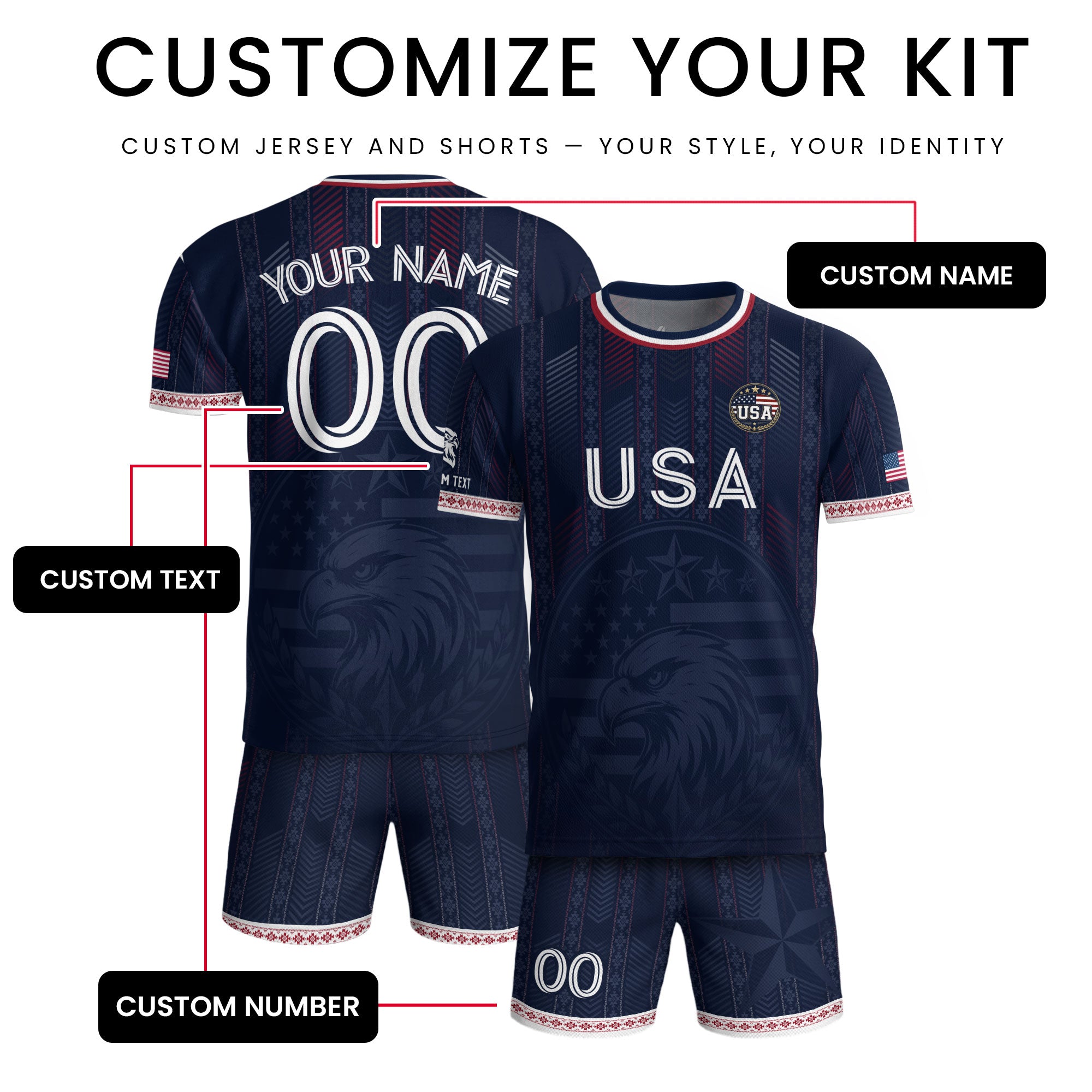 Men Athletic Sport T Shirt Outfits Personalized Custom Name USA Soccer Jersey