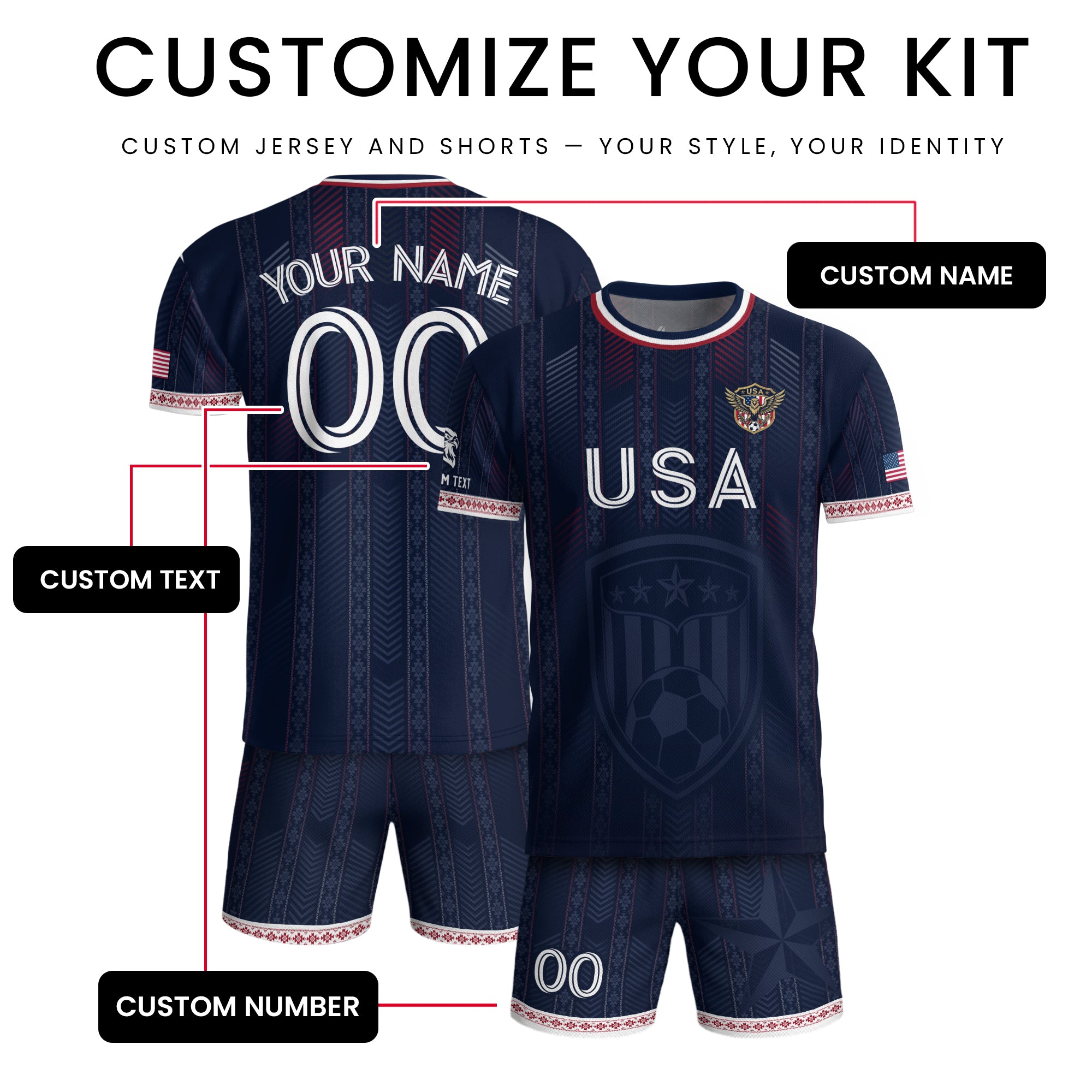 Men Athletic Sport T Shirt Outfits Personalized Custom Name USA Soccer Jersey