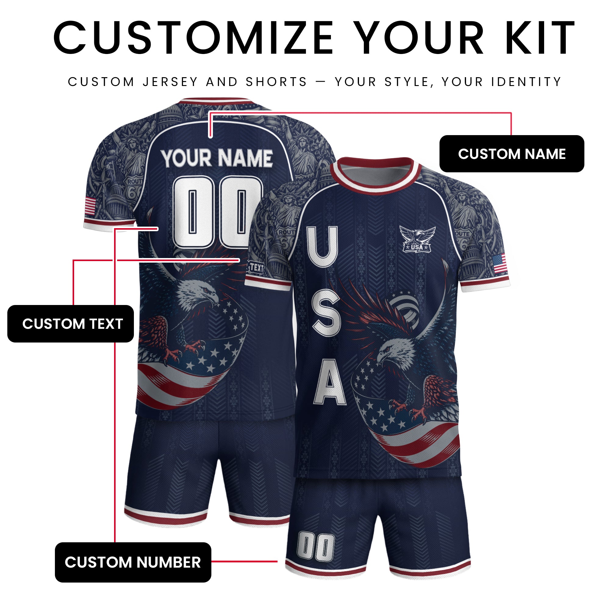 USA Eagle Soccer Jersey Style Adult Shirts Custom Name Number Personalized Top