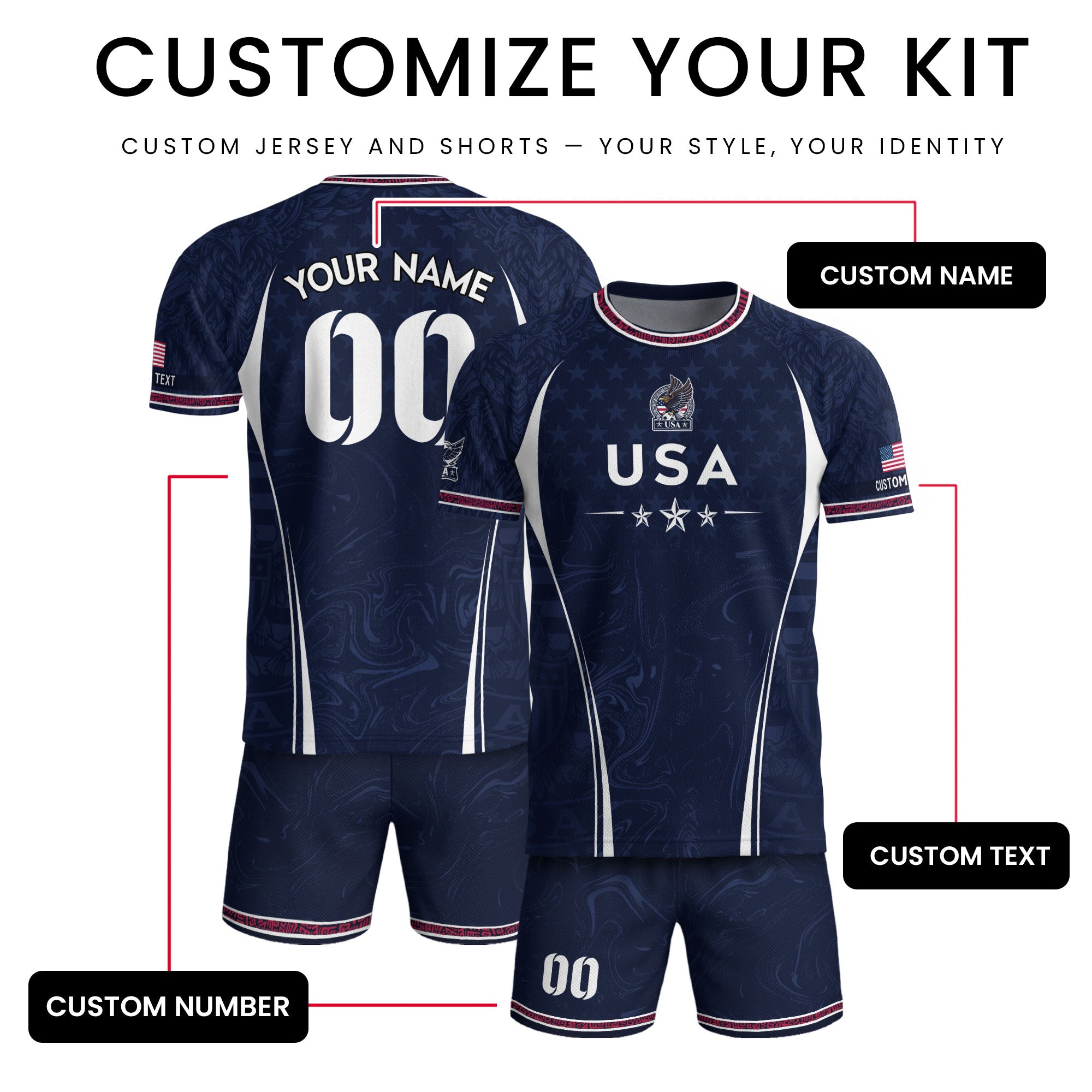 Men Athletic Sport T Shirt Outfits Personalized Custom Name USA Stars Soccer Jersey