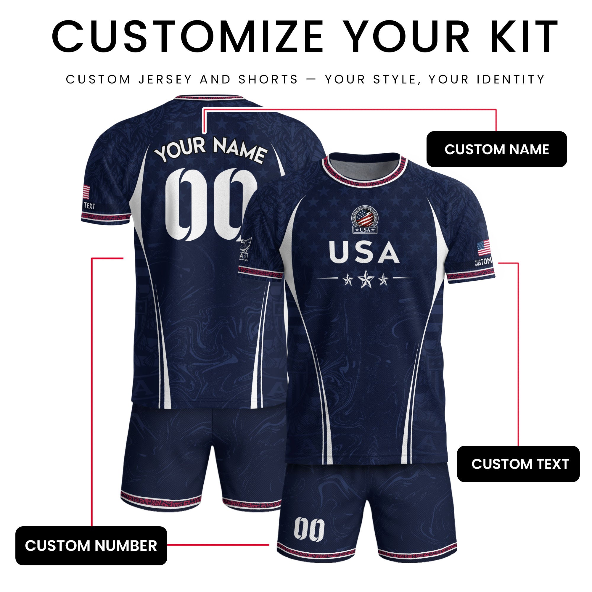 Men Athletic Sport T Shirt Outfits Personalized Custom Name USA Stars Soccer Jersey