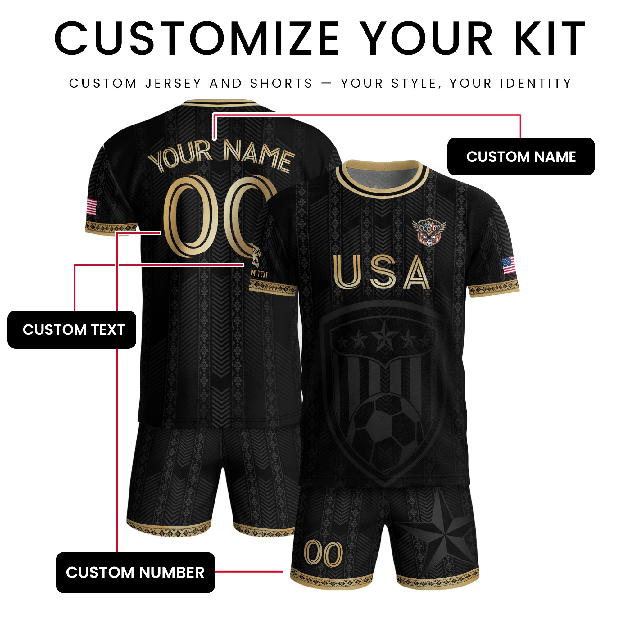 USA Soccer Jersey Style Men Athletic T Shirt Outfits Personalized Custom Name Tee