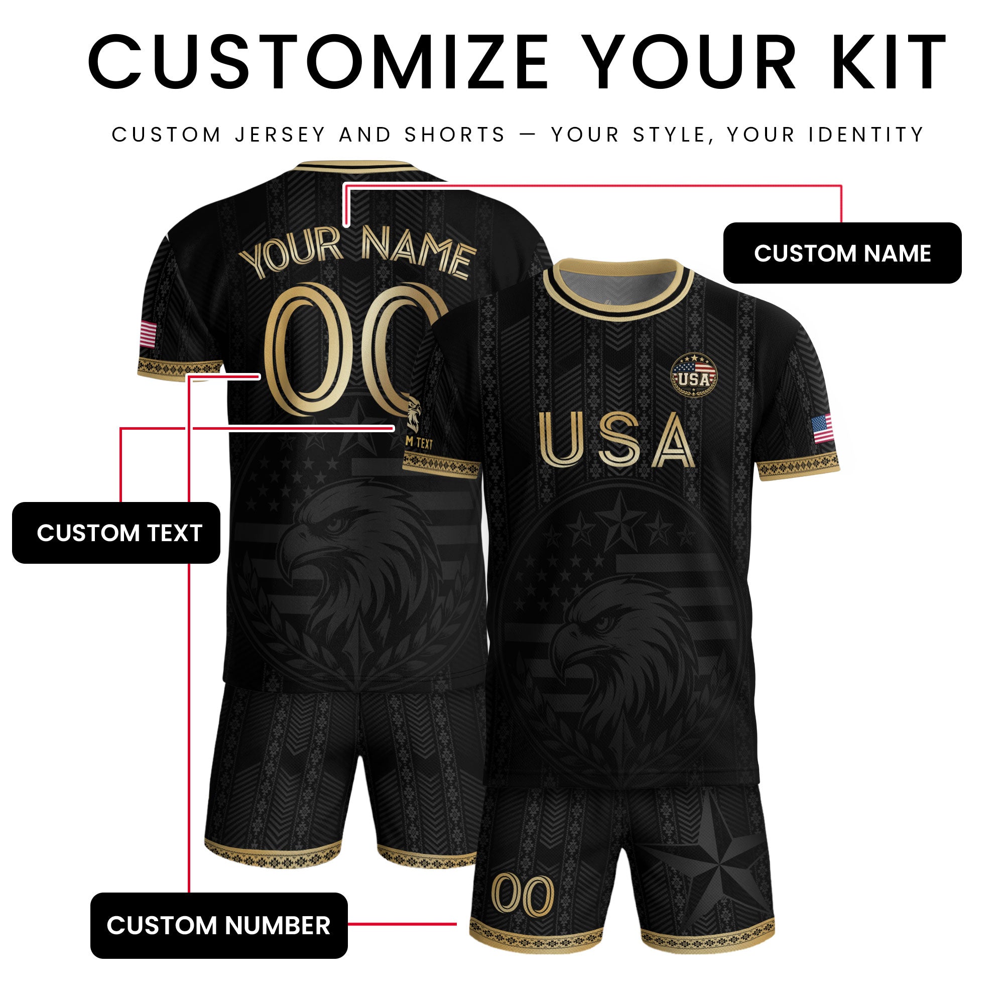 USA Soccer Jersey Style Men Athletic T Shirt Outfits Personalized Custom Name Tee