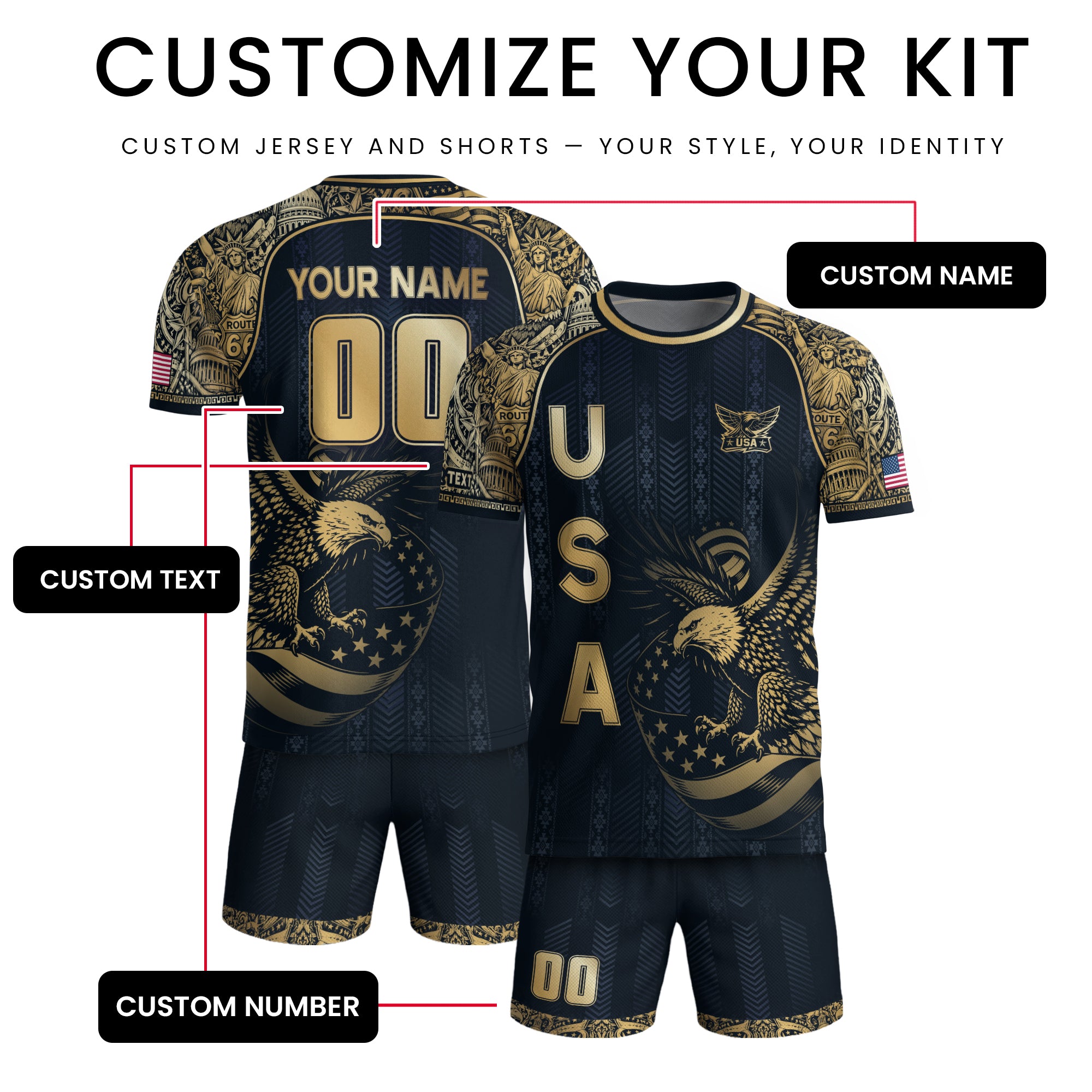 USA Eagle Soccer Jersey Style Adult Shirts Custom Name Number Personalized Activewear