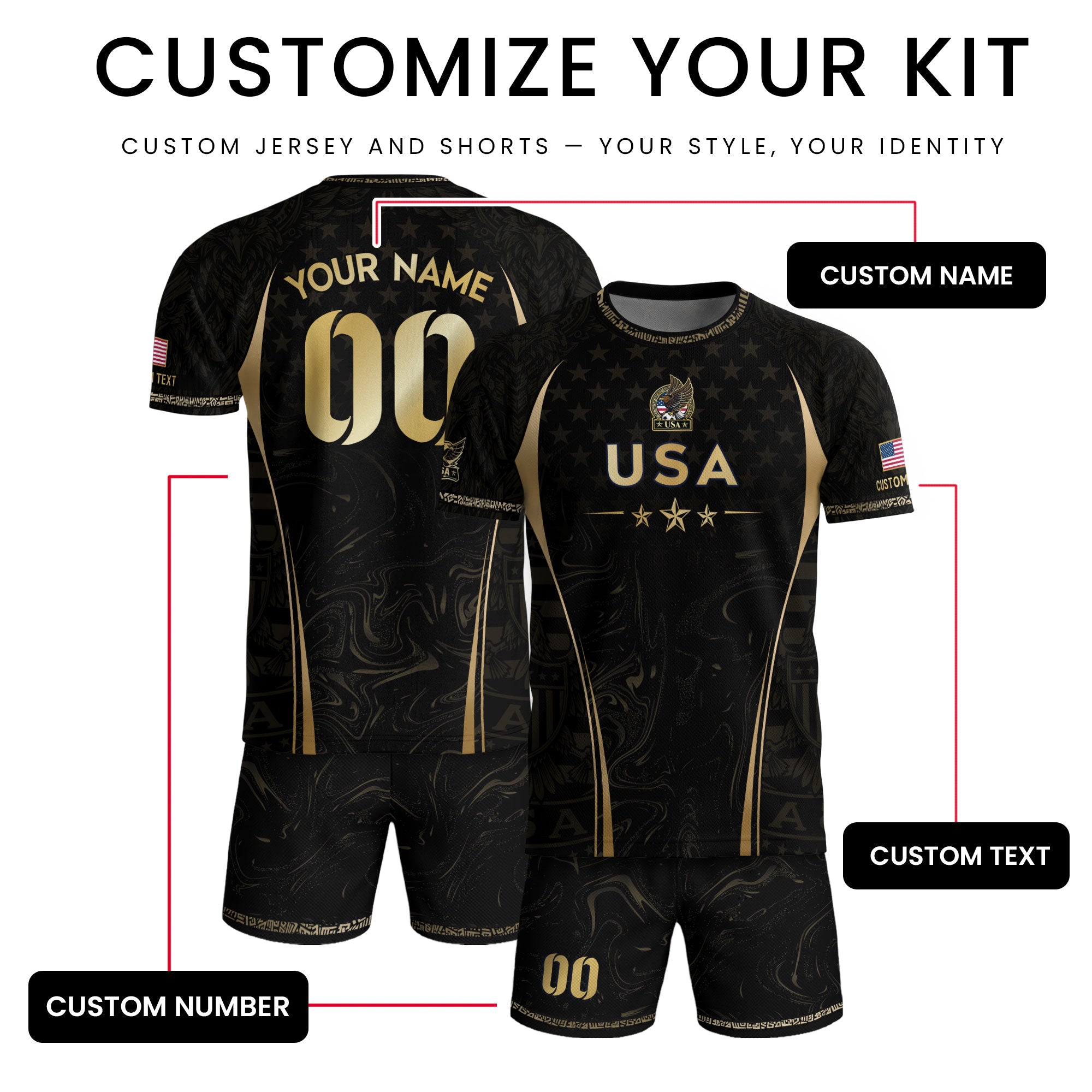Men Sport T Shirt Outfits Personalized Custom Name USA Metallic Stars Soccer Jersey