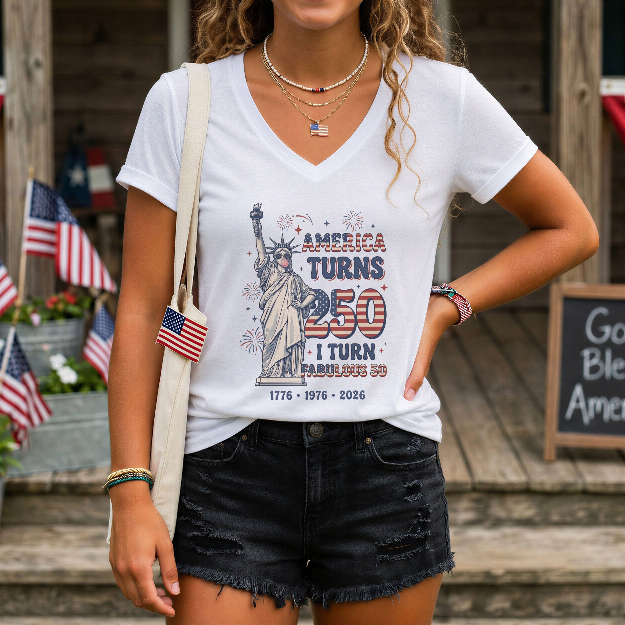 America Turns 250 I Turn Fabulous 50 Statue of Liberty Patriotic Birthday Shirt