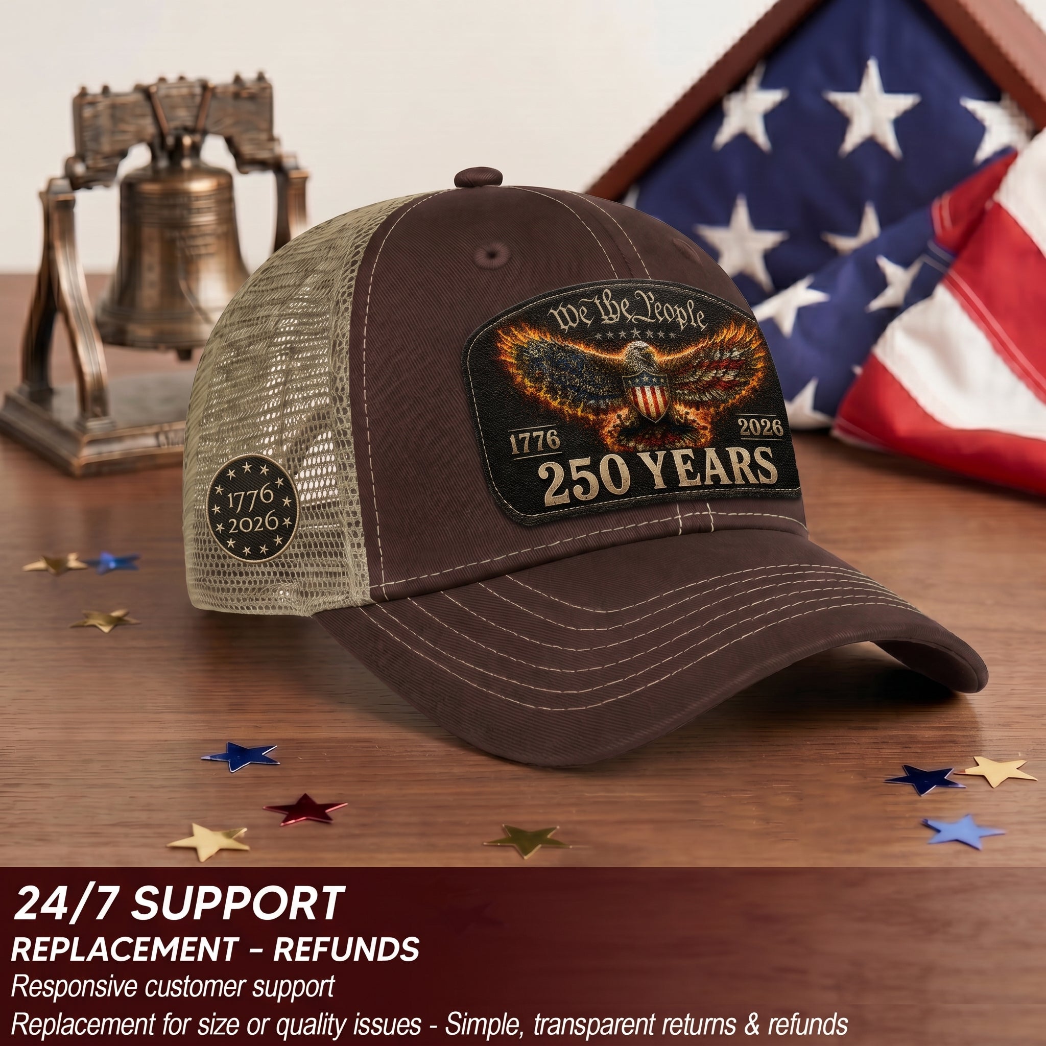 We The People 250 Years Trucker Hat - Patriotic 1776-2026 American Flag Eagle Cap