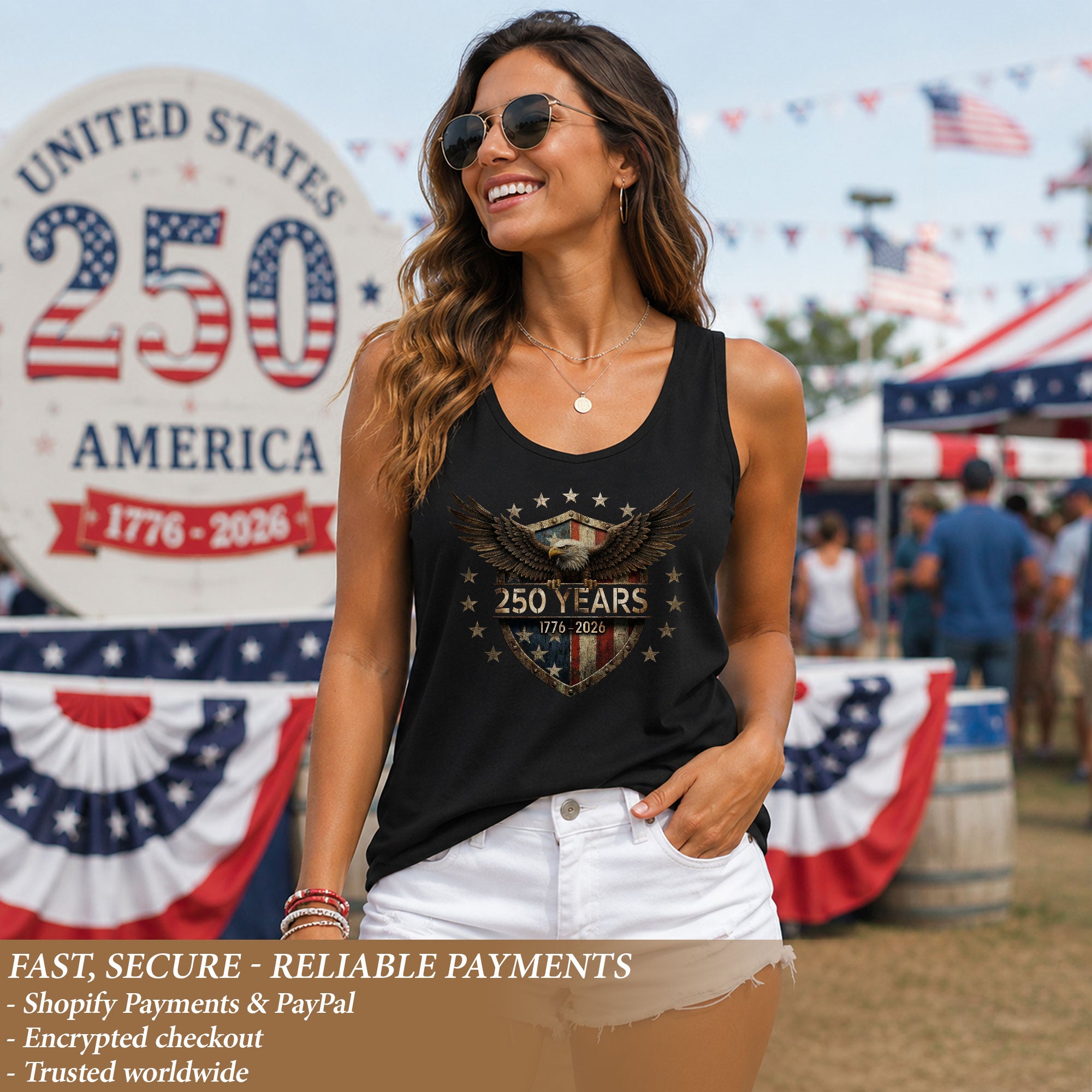 Patriotic 250 Years Eagle Tank Top | 1776-2026 Shield Women's Graphic Shirt