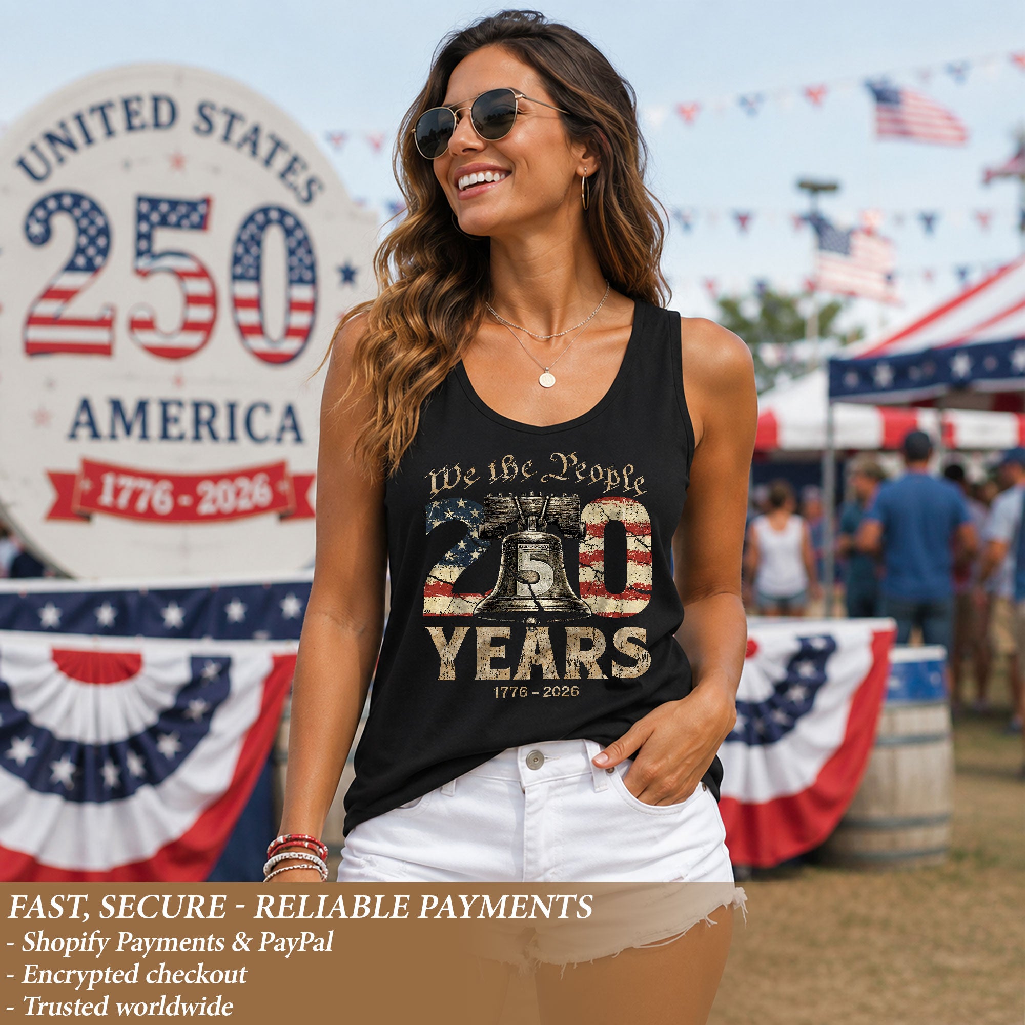 We the People 250 Years Liberty Bell Tank Top | Patriotic 1776-2026 Women Shirt