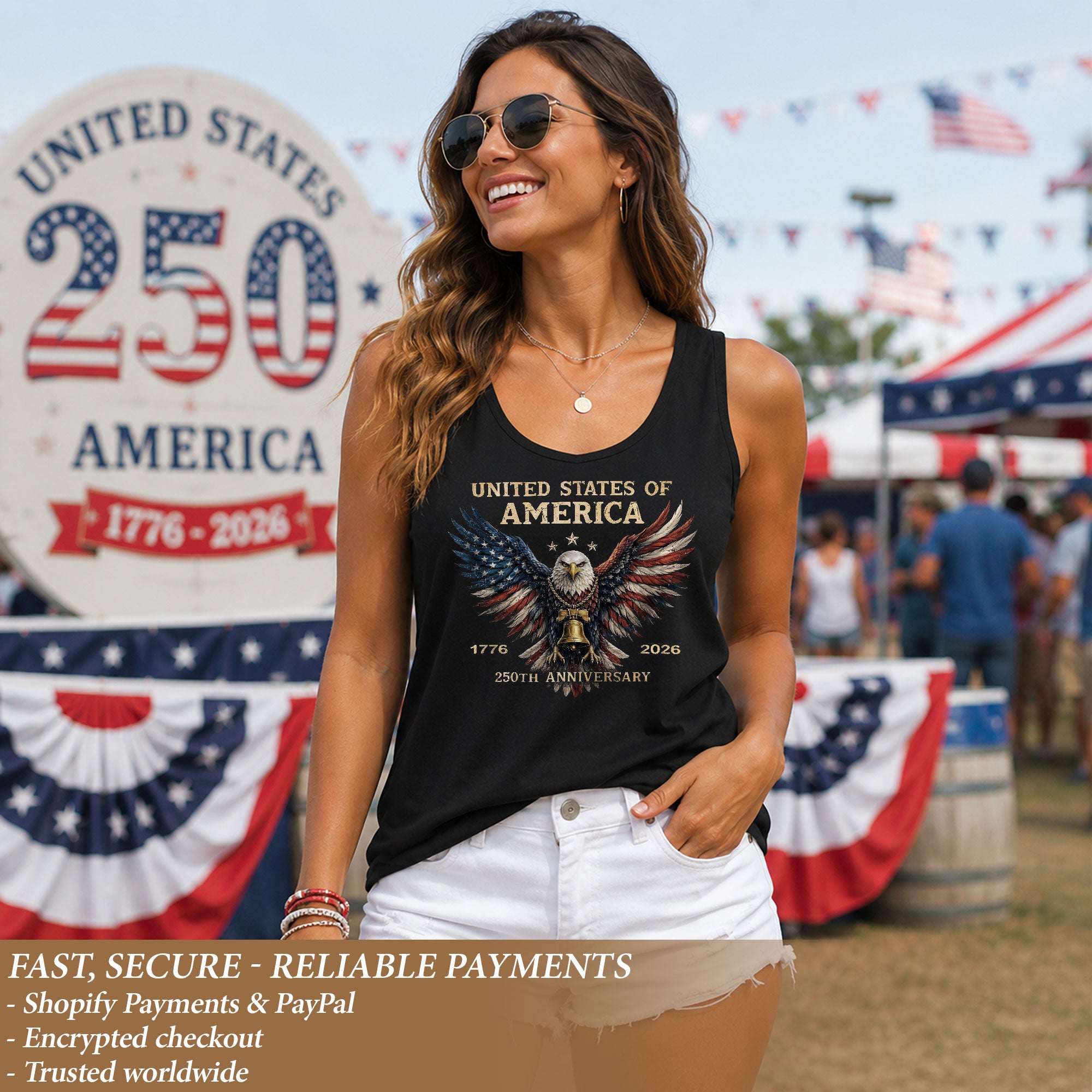 United States 250th Anniversary Eagle Tank Top | Patriotic 1776-2026 Women Shirt