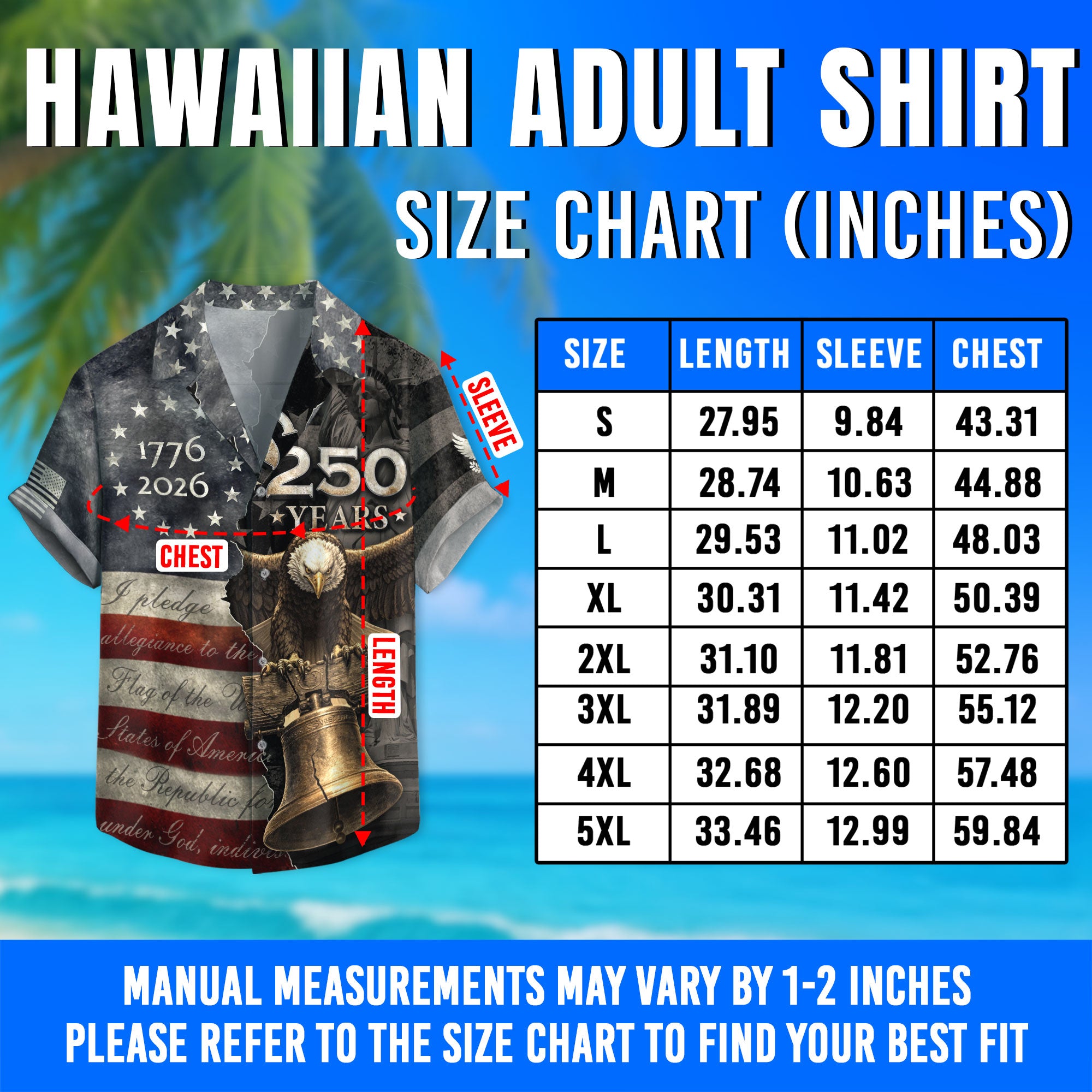 Hawaiian Shirt 250th Anniversary US Flag Pledge of Allegiance Vintage Eagle