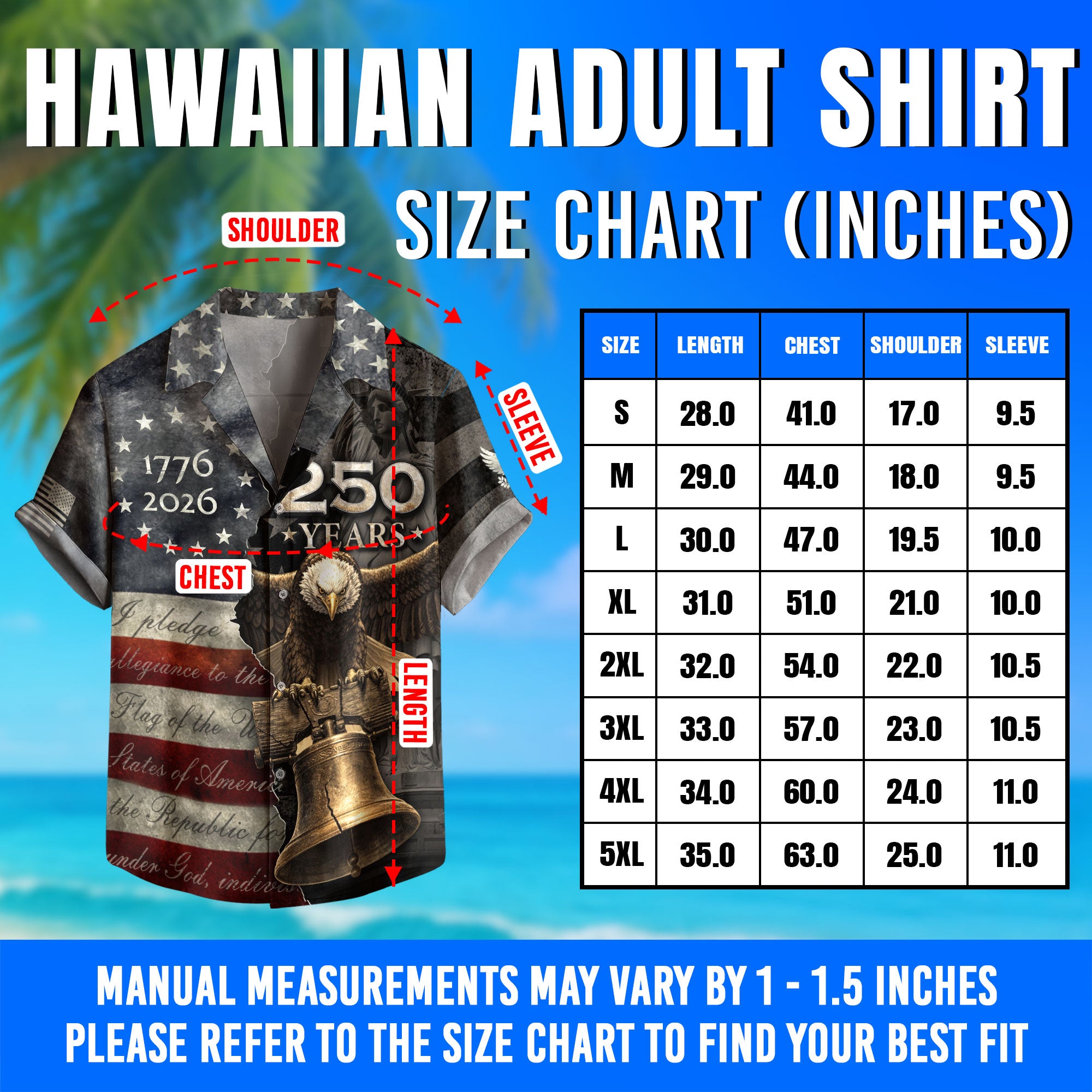 Hawaiian Shirt 250th Anniversary US Flag Pledge of Allegiance Vintage Eagle