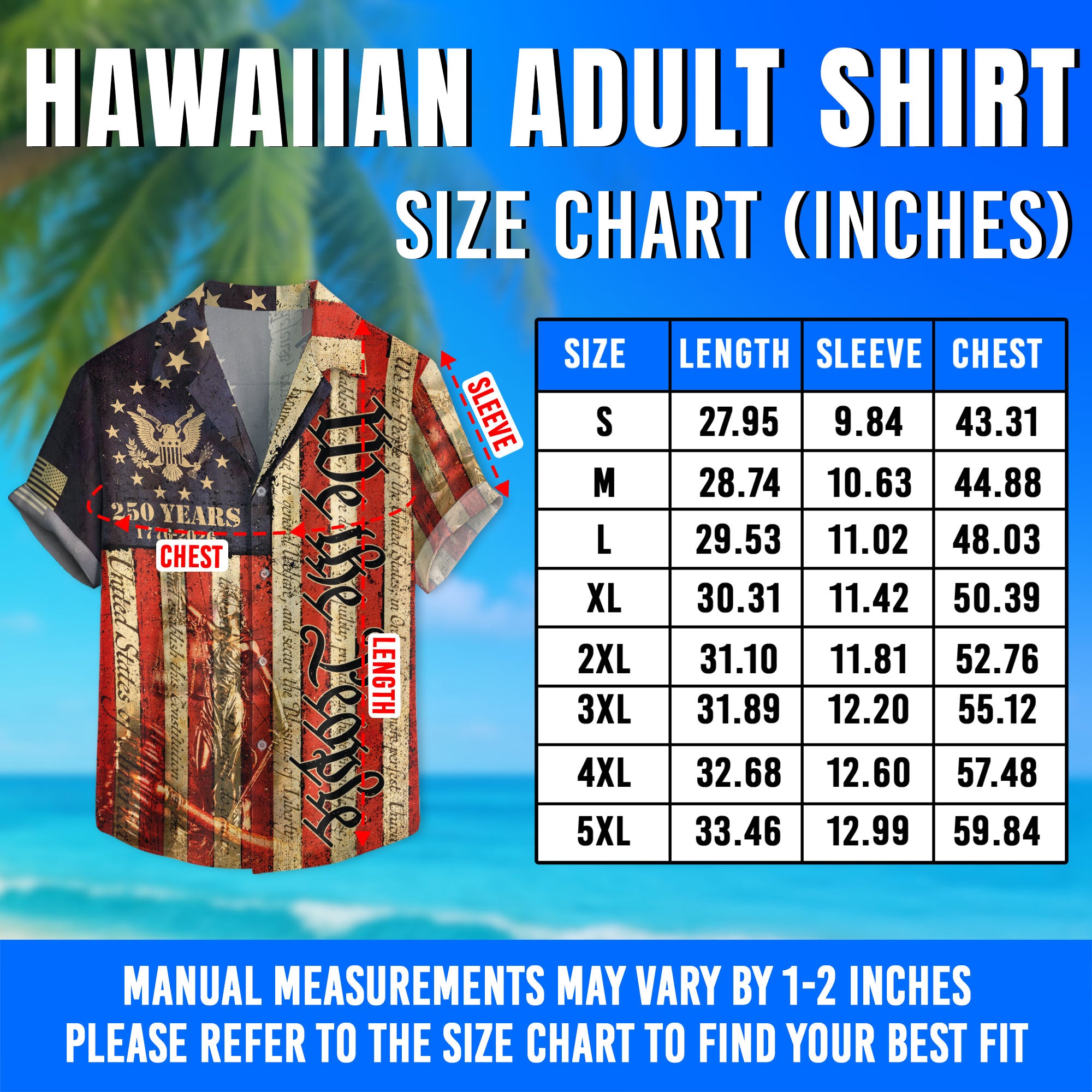 Hawaiian Shirt We The People Vintage US Flag 250th Anniversary Patriotic