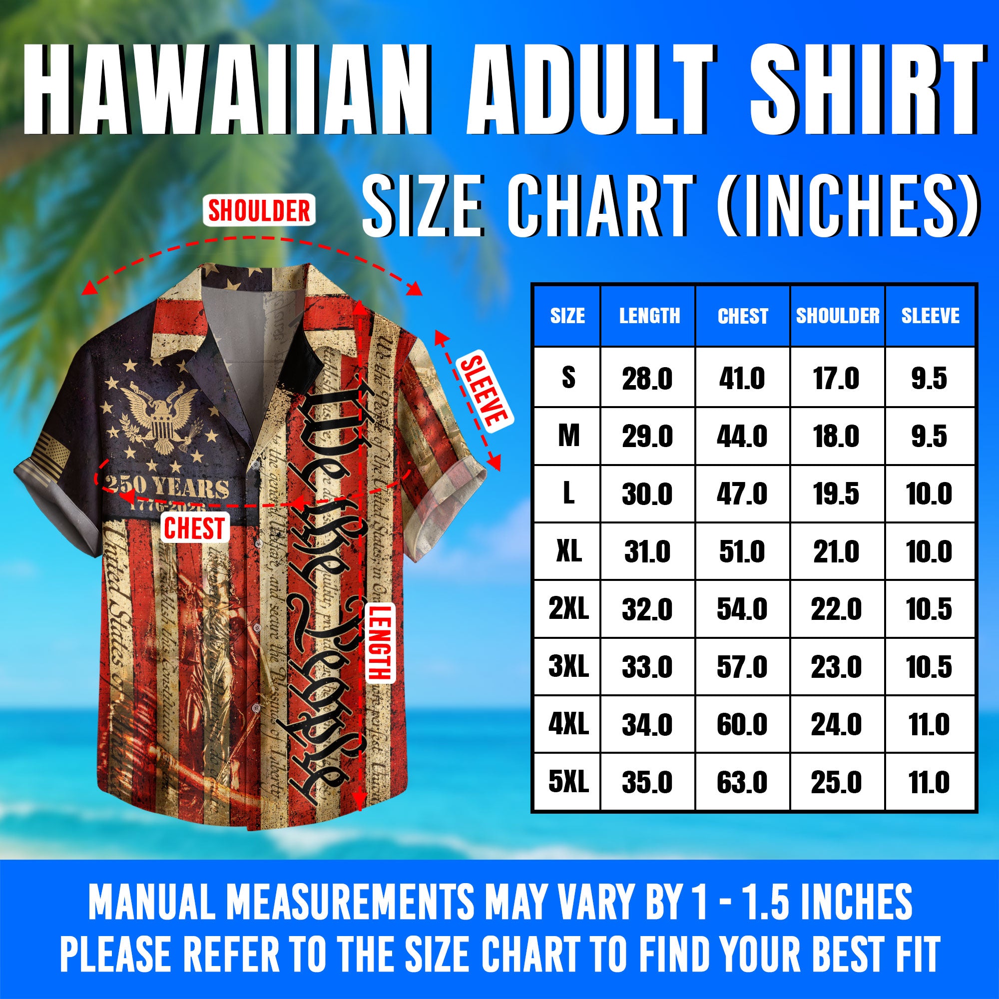Hawaiian Shirt We The People Vintage US Flag 250th Anniversary Patriotic