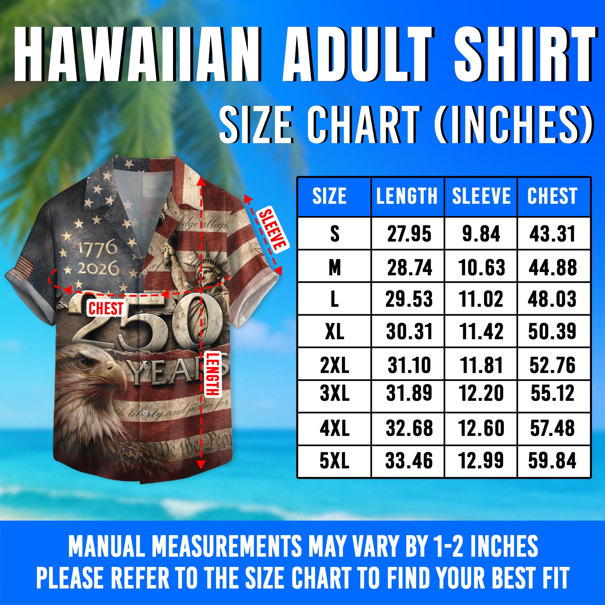 Hawaiian Shirt 250th Anniversary Vintage US Tattered Flag Patriotic Eagle