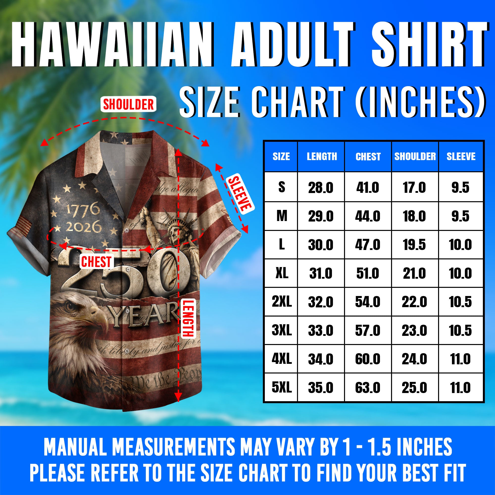 Hawaiian Shirt 250th Anniversary Vintage US Tattered Flag Patriotic Eagle