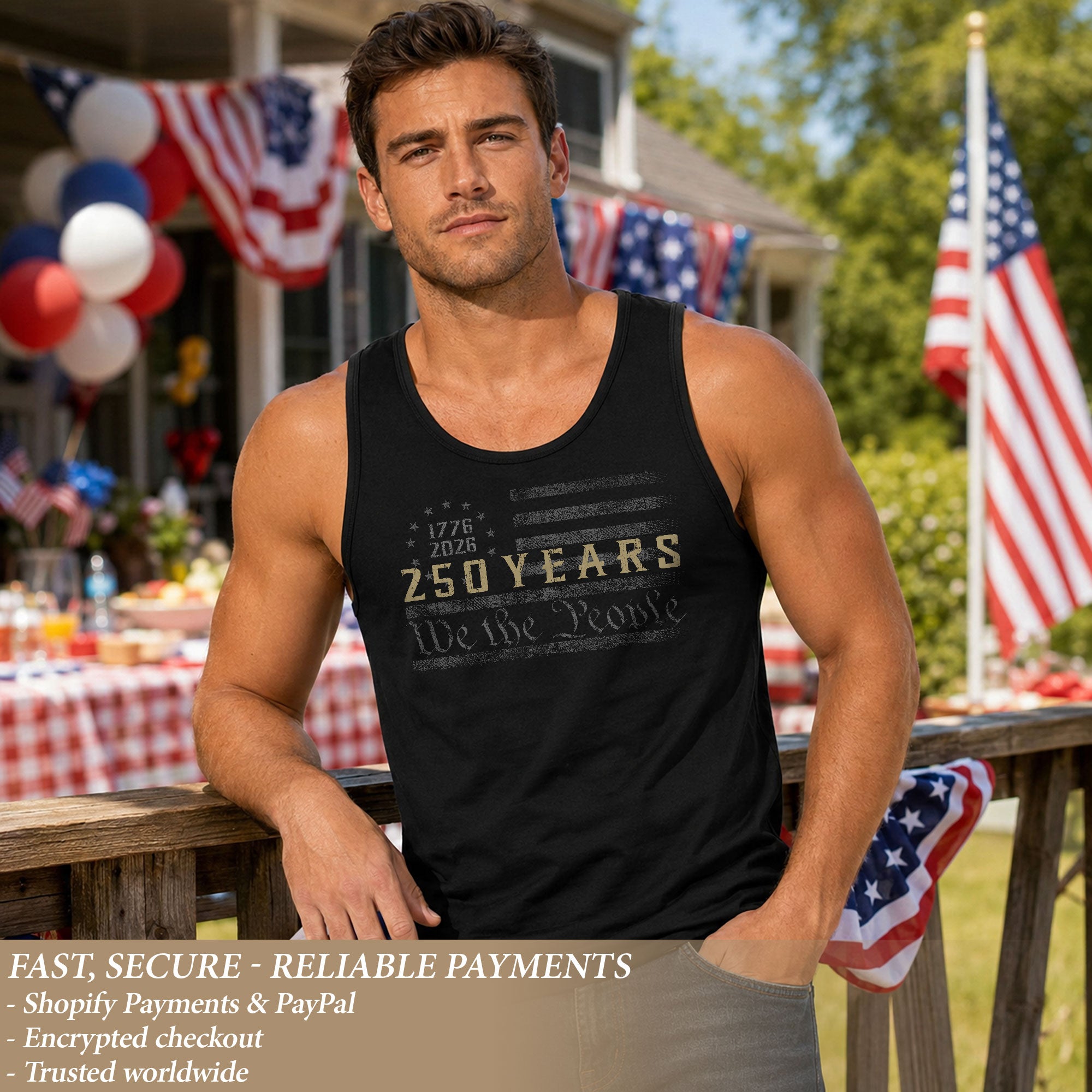 America 1776-2026 Mens Tank Top Patriotic 250 Years We The People Graphic Flag