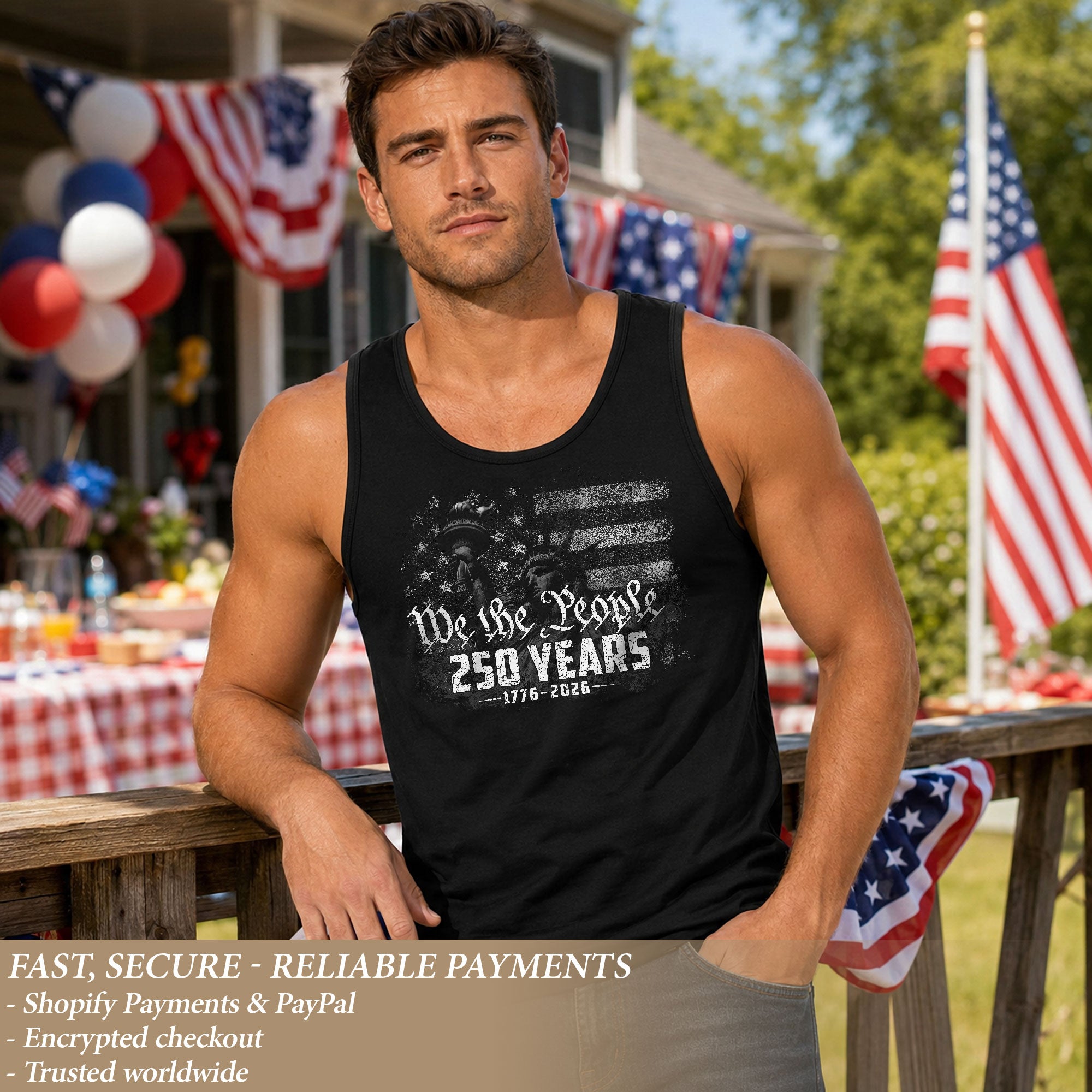 USA 1776-2026 Mens Tank Top Patriotic 250 Years Liberty Vintage American Flag