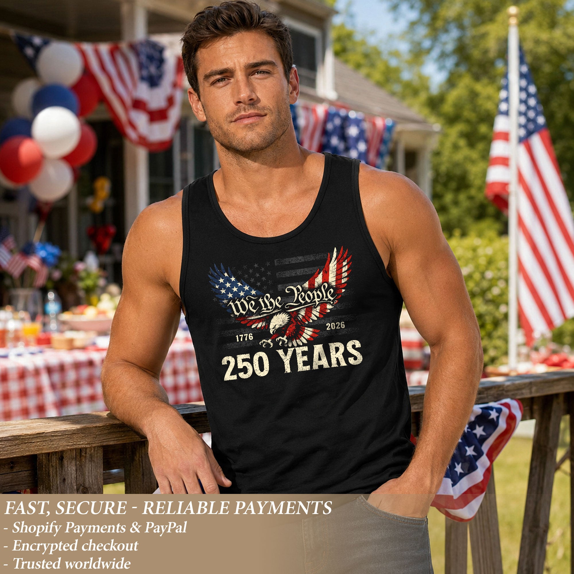 United States Mens Tank Top 1776-2026 Patriotic 250 Years Eagle Graphic Flag