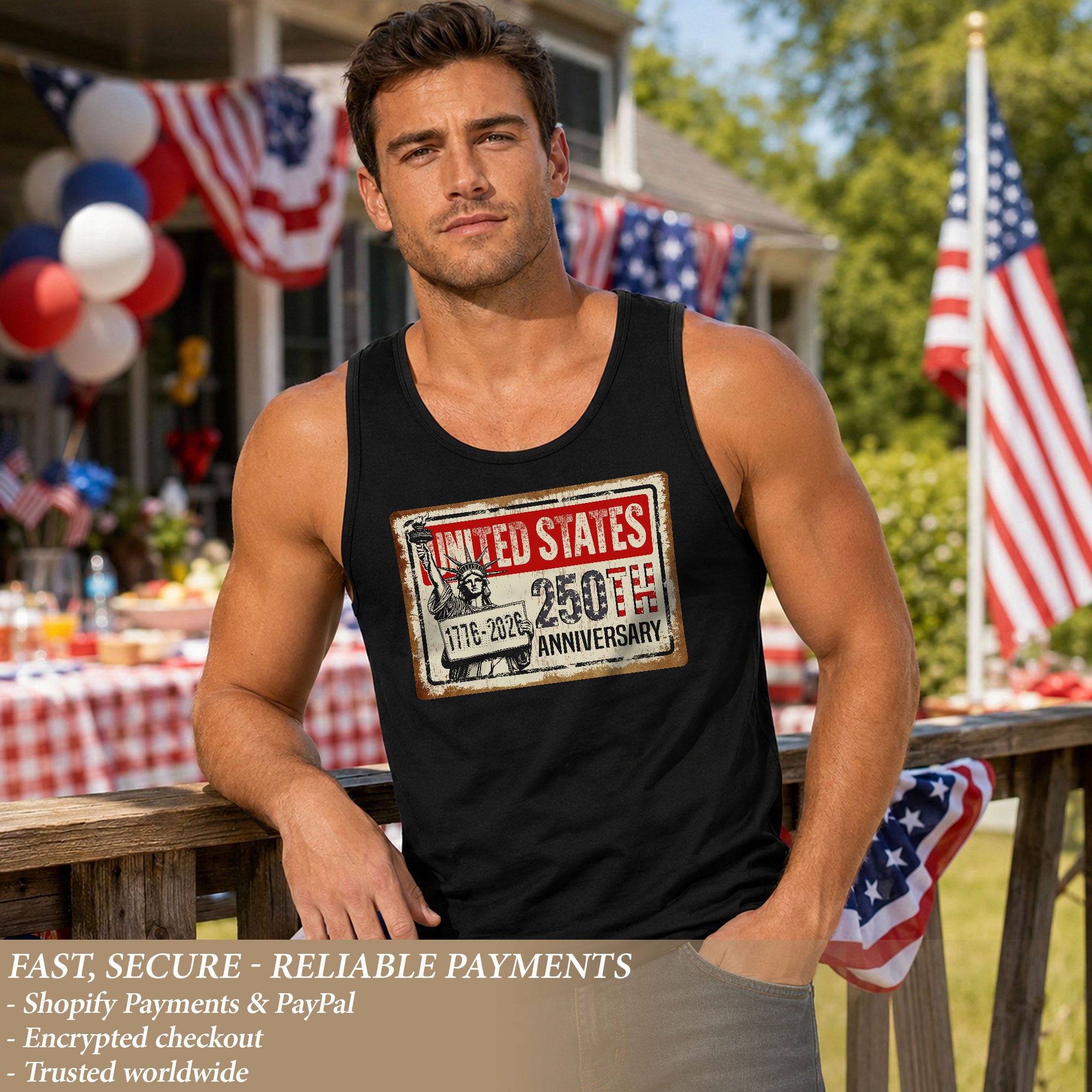 Tank Top Men Statue Of Liberty 1776-2026 United States 250th Anniversary Patriotic Vest