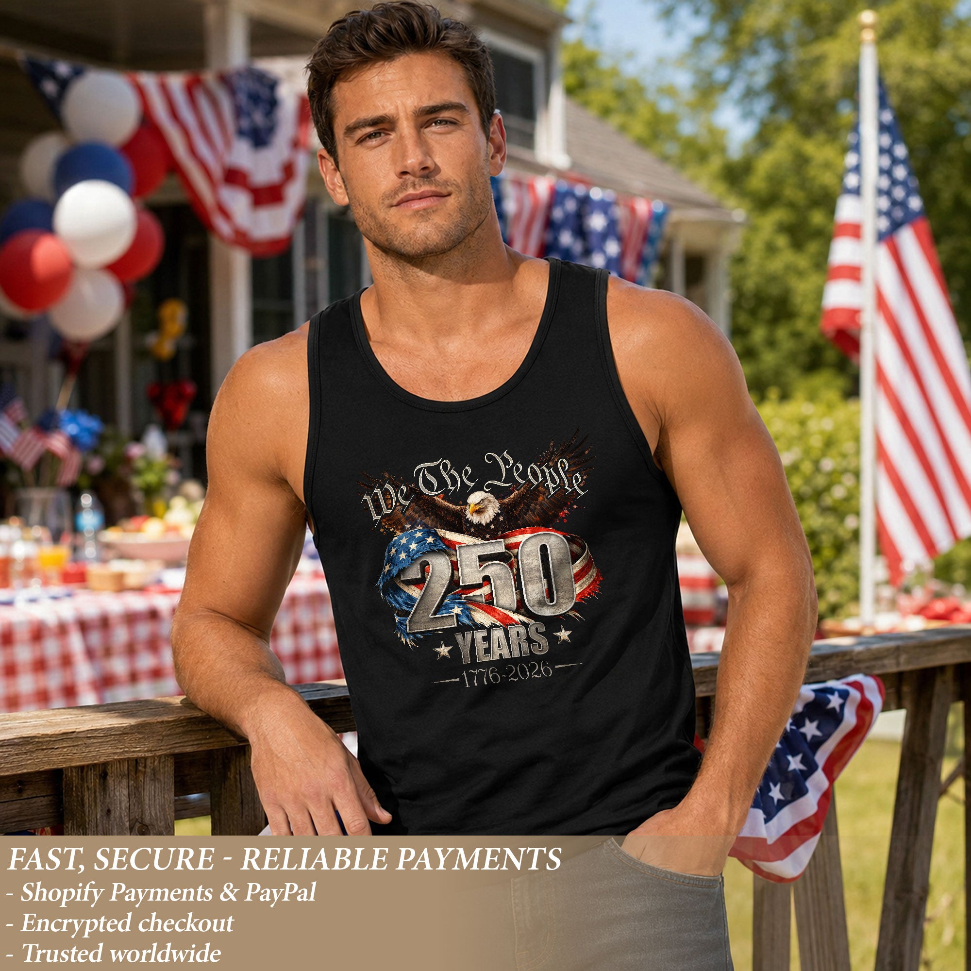 We The People Eagle Tank Top 1776-2026 Patriotic Vintage Men Graphic Shirt