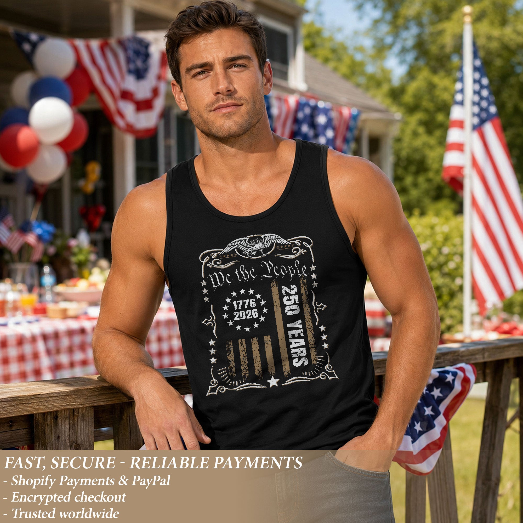 We The People Flag Tank Top 1776-2026 Patriotic Vintage Men Graphic Shirt